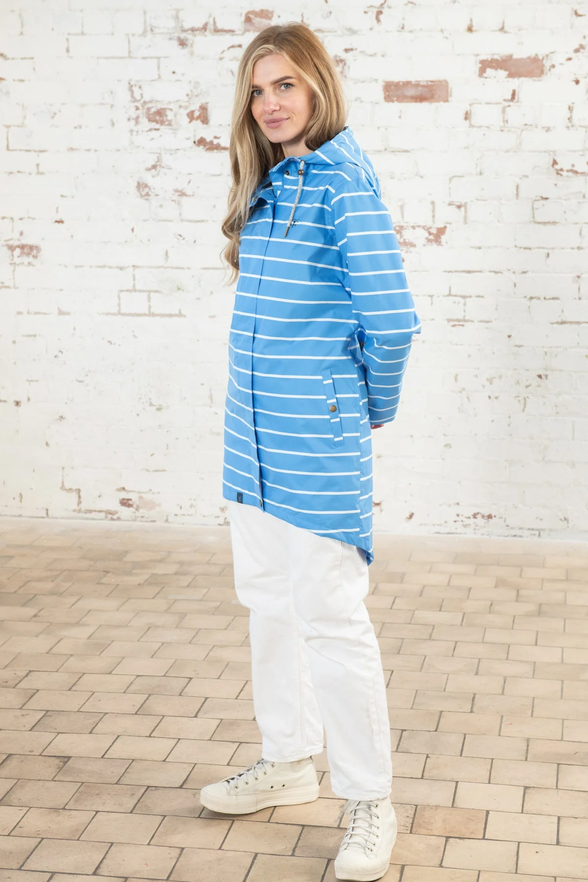 Long Beachcomber Jacket - Azure Blue Stripe - Image 11
