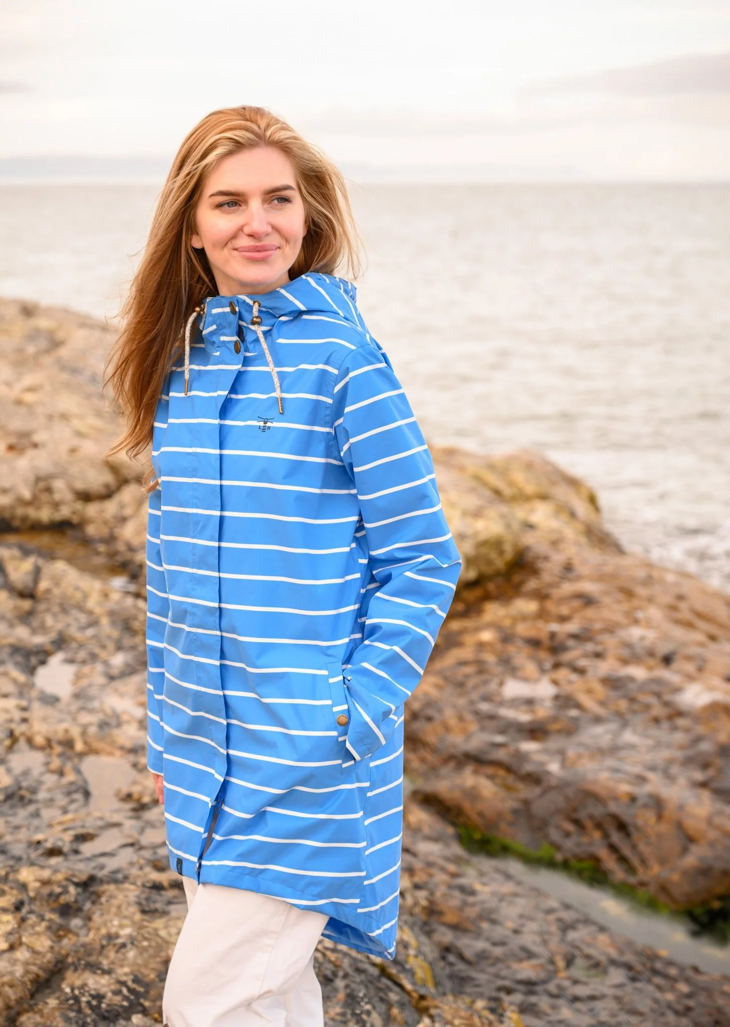 Long Beachcomber Jacket - Azure Blue Stripe - Image 12