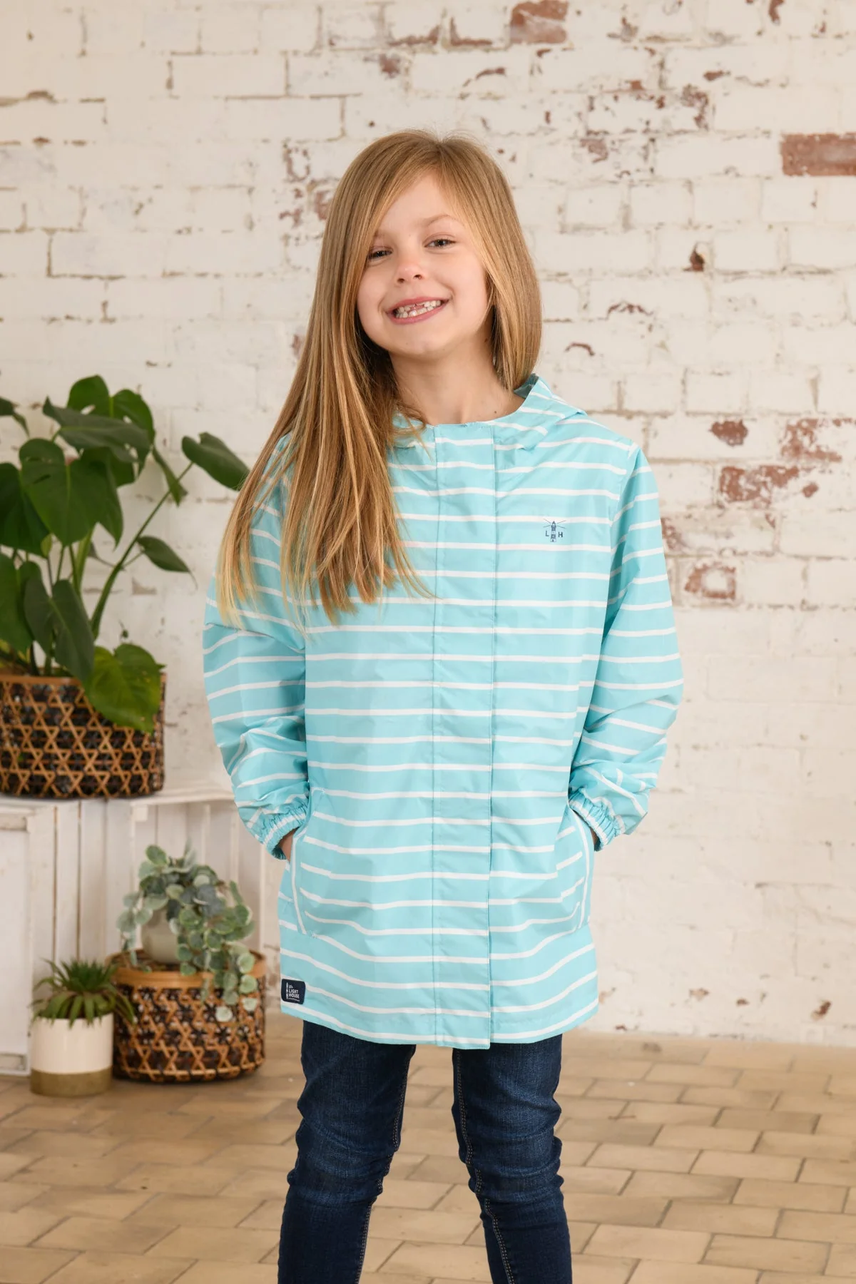Cara Kids Rain Parka - Soft Turquoise Stripe - Image 3