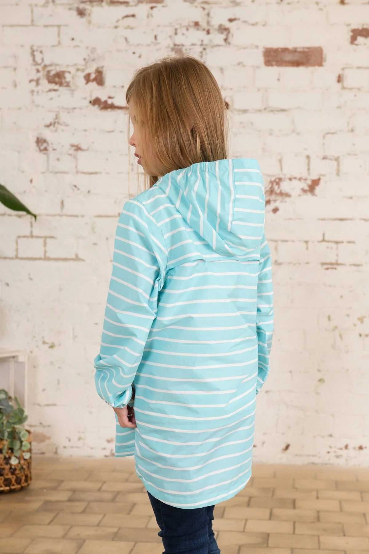 Cara Kids Rain Parka - Soft Turquoise Stripe - Image 5