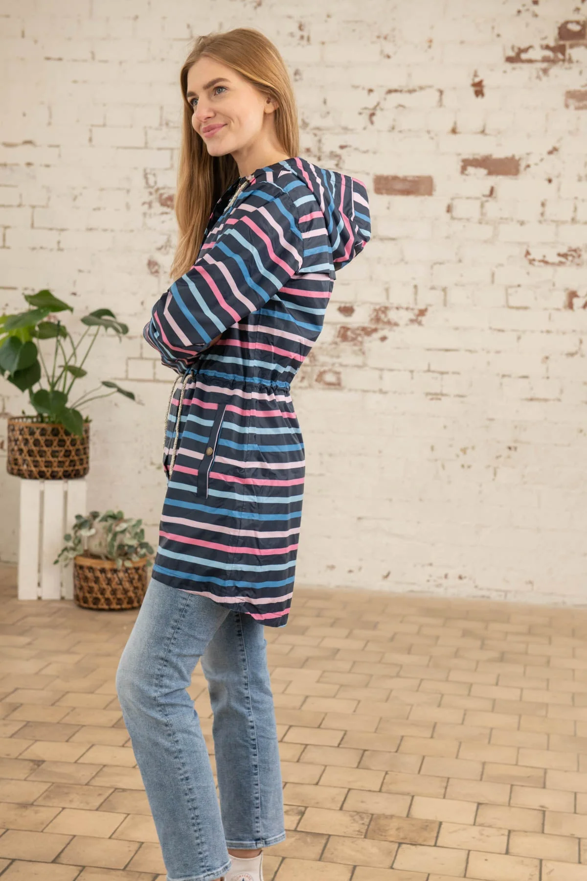 Cara Rain Parka - Blue Pink Stripe - Image 11