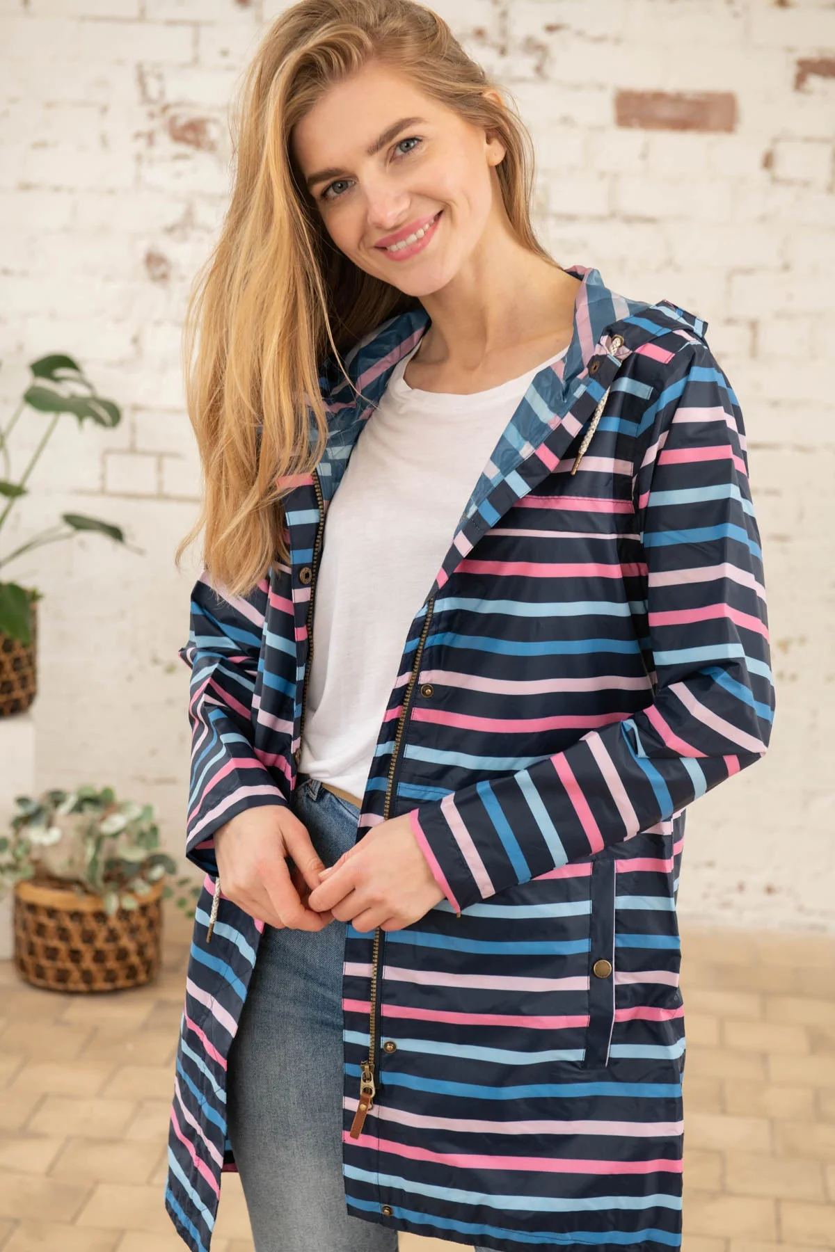 Cara Rain Parka - Blue Pink Stripe - Image 4