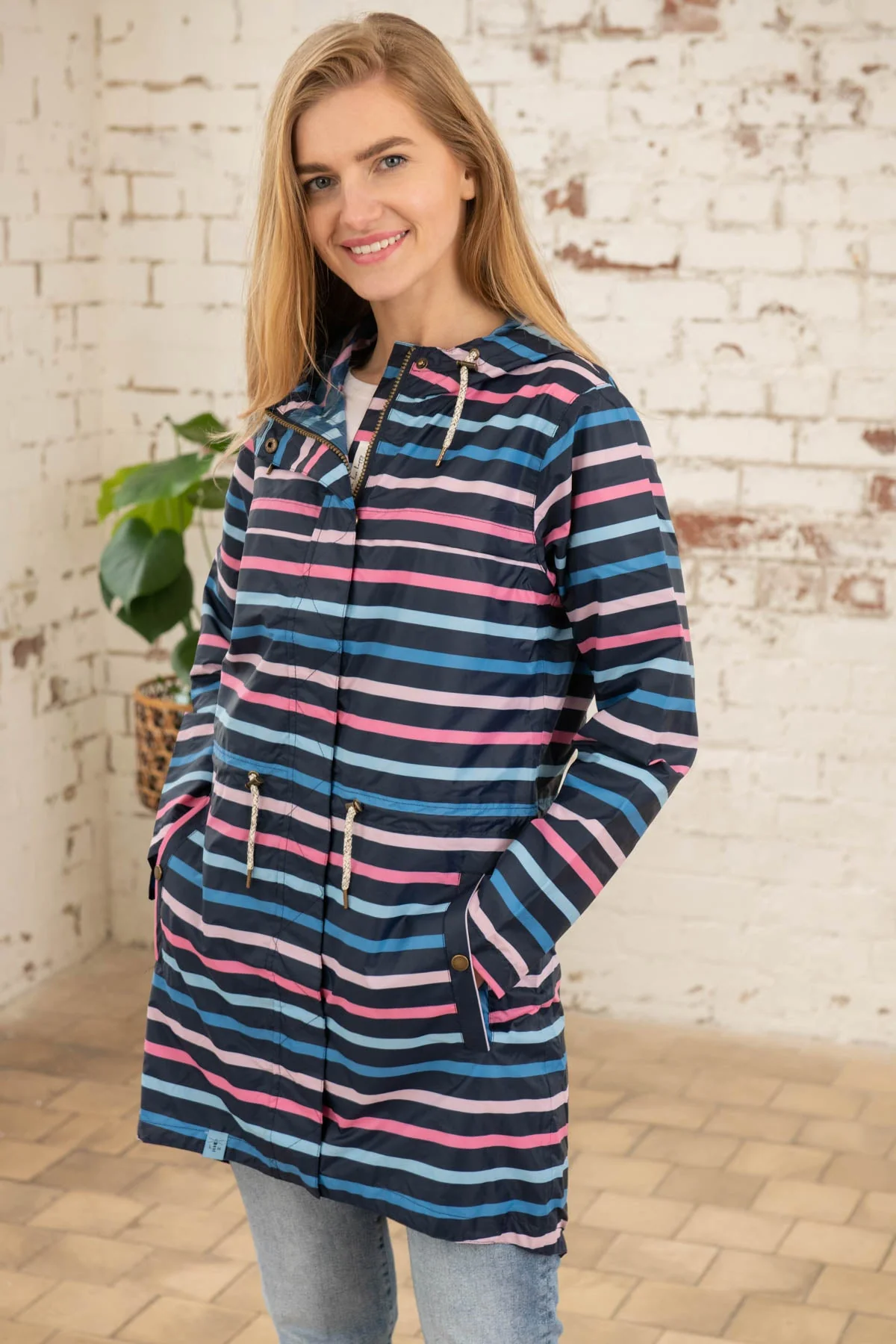 Cara Rain Parka - Blue Pink Stripe - Image 6