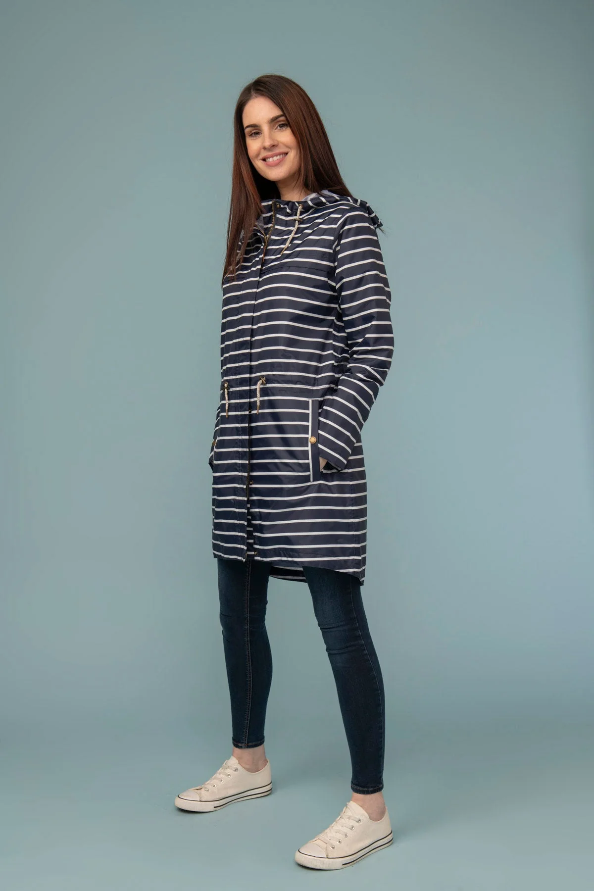 Cara Rain Parka - Navy Stripe - Image 5
