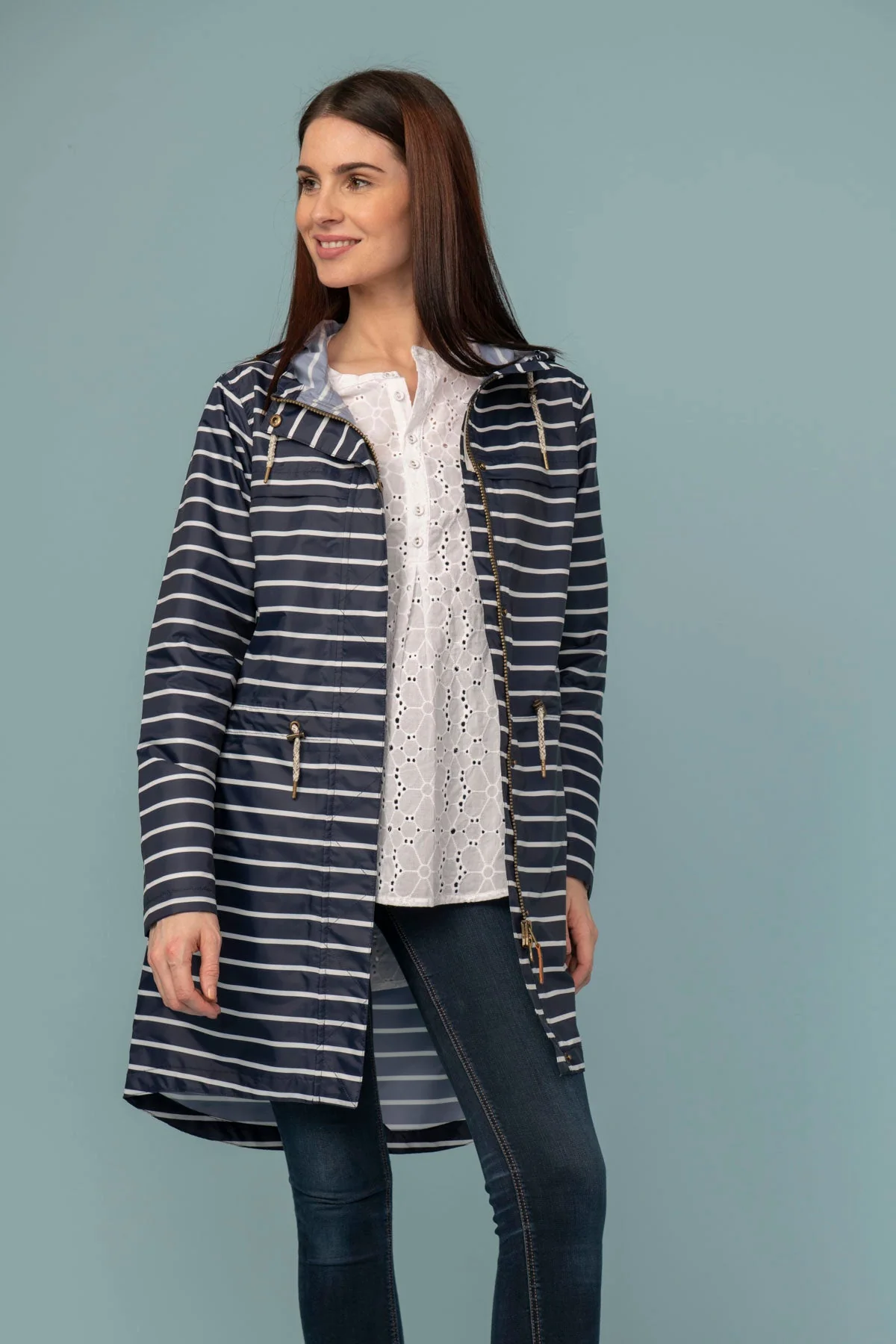Cara Rain Parka - Navy Stripe - Image 6