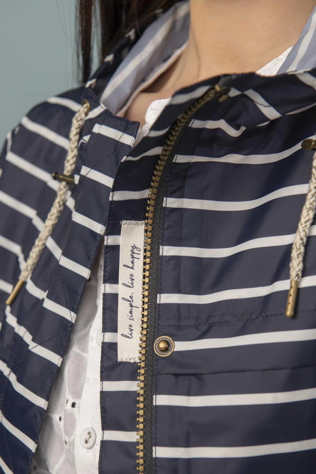 Cara Rain Parka - Navy Stripe - Image 7