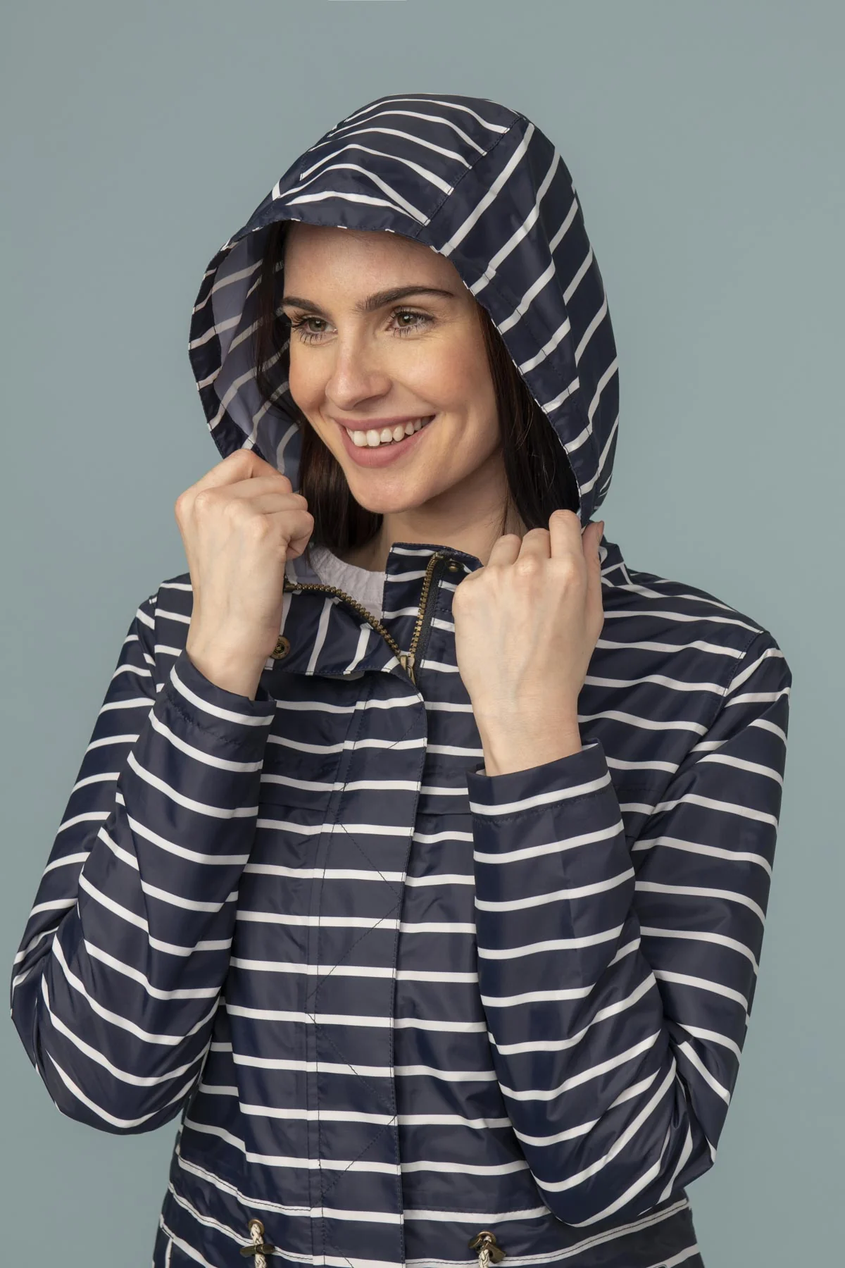 Cara Rain Parka - Navy Stripe - Image 8