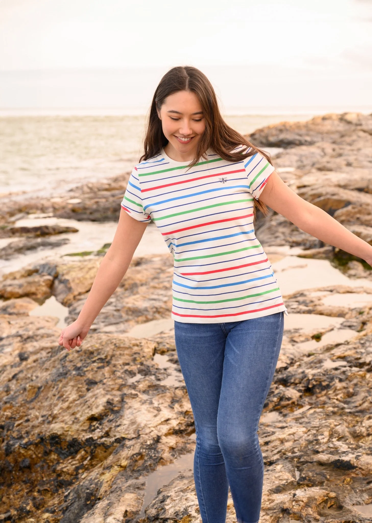 Causeway Tee - Seagrass Blue Poppy Stripe - Image 8