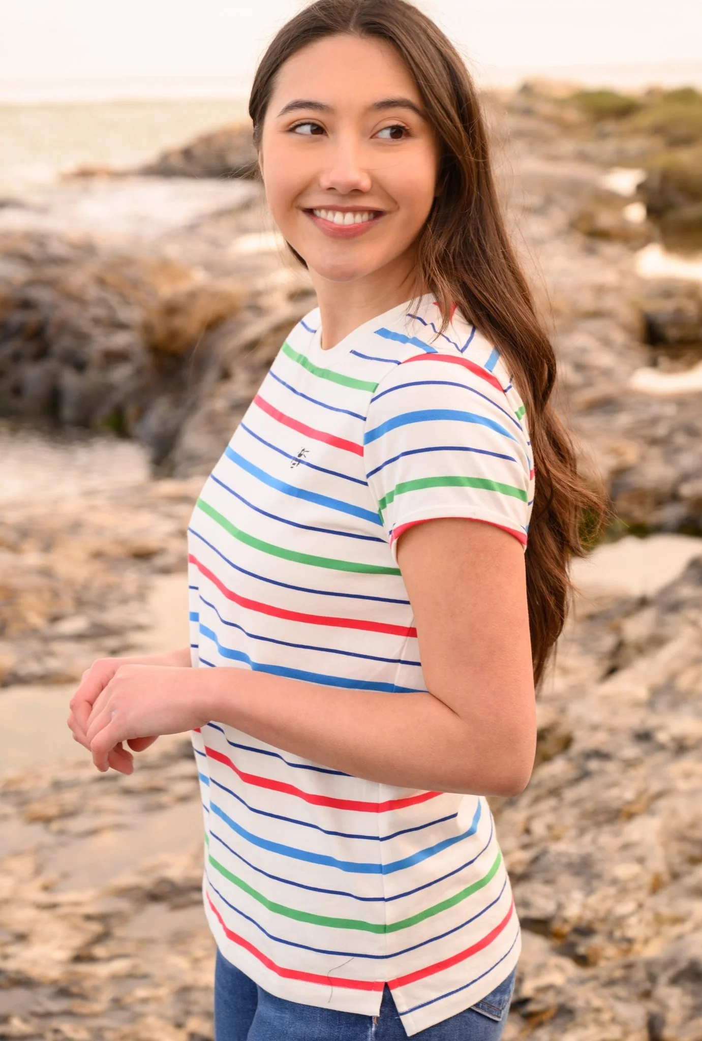 Causeway Tee - Seagrass Blue Poppy Stripe - Image 9
