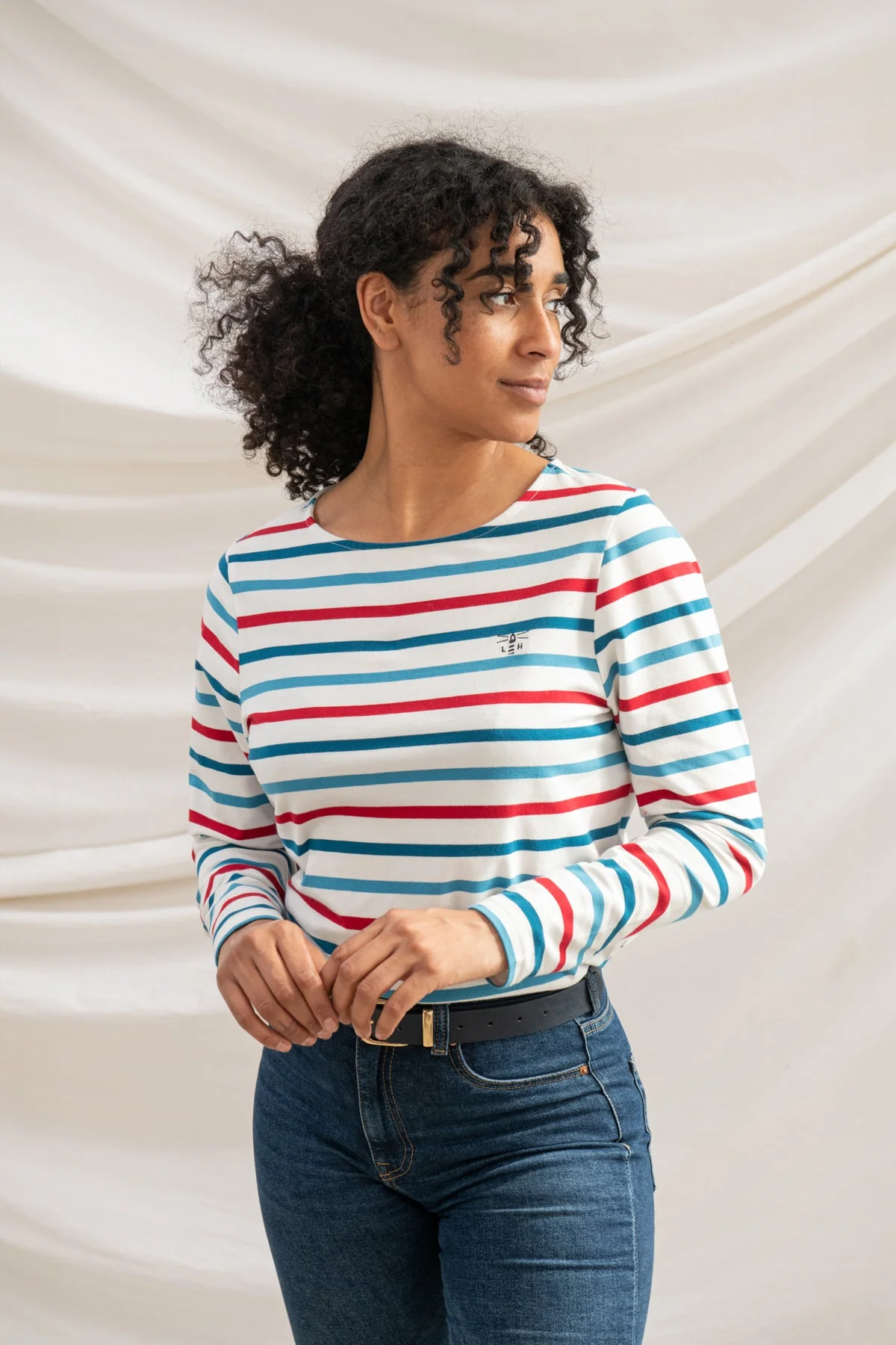 Causeway Breton Top - Red Teal Stripe - Image 5