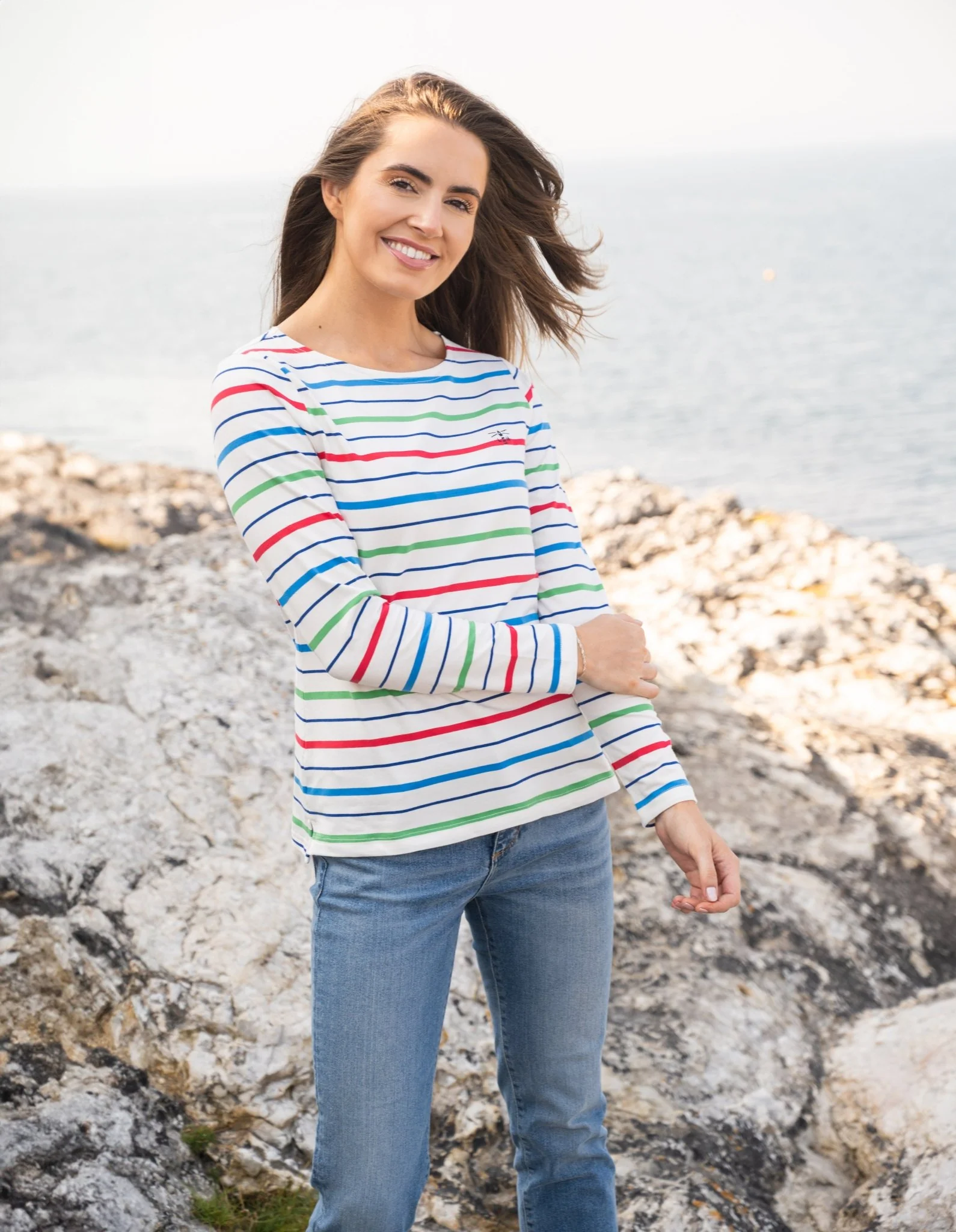Causeway Breton Top - Seagrass Blue Poppy Stripe - Image 6