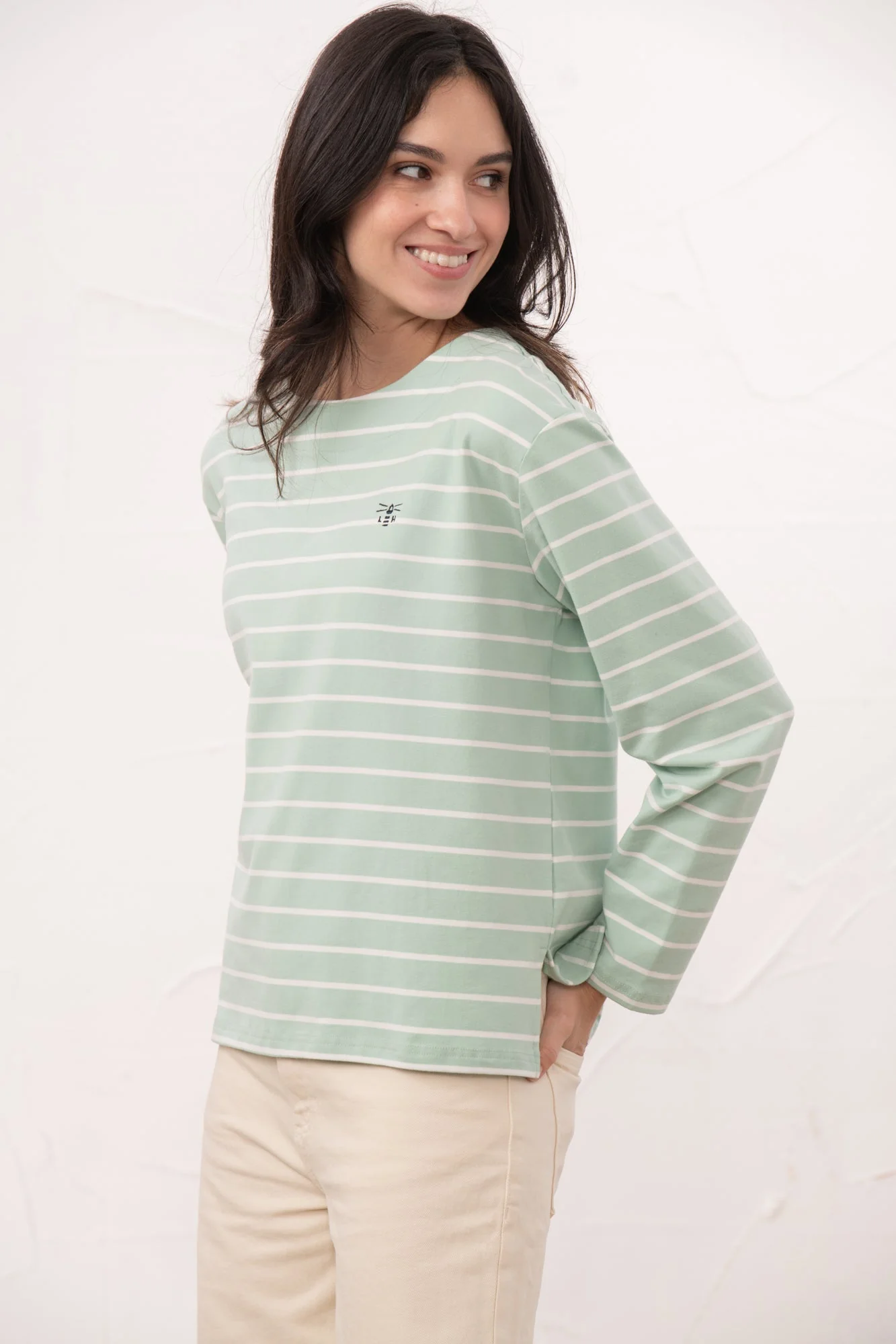 Causeway Breton Top - Soft Pistachio Stripe - Image 3
