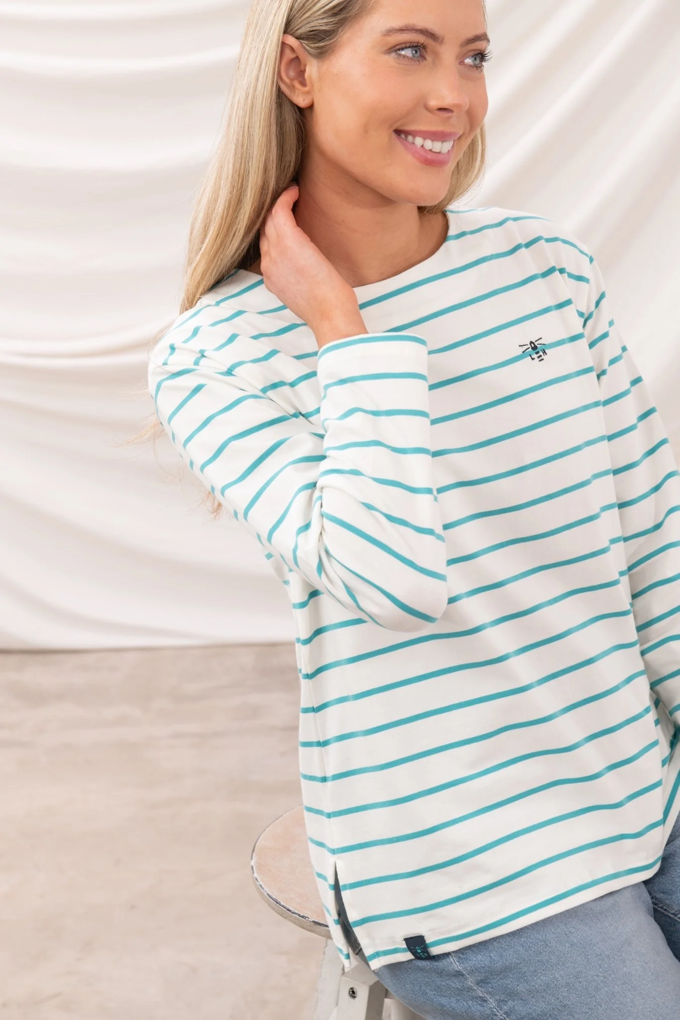 Causeway Breton Top - Soft Teal Stripe - Image 3