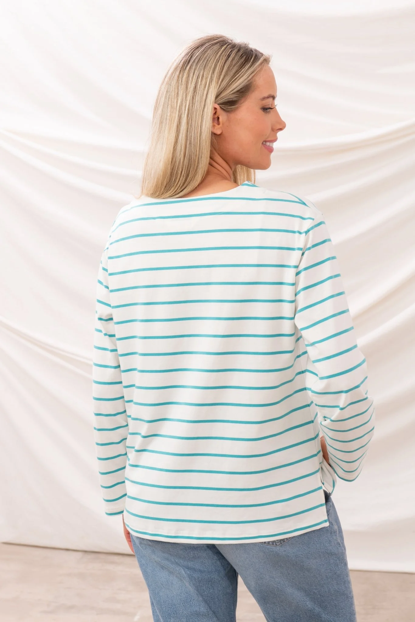 Causeway Breton Top - Soft Teal Stripe - Image 4