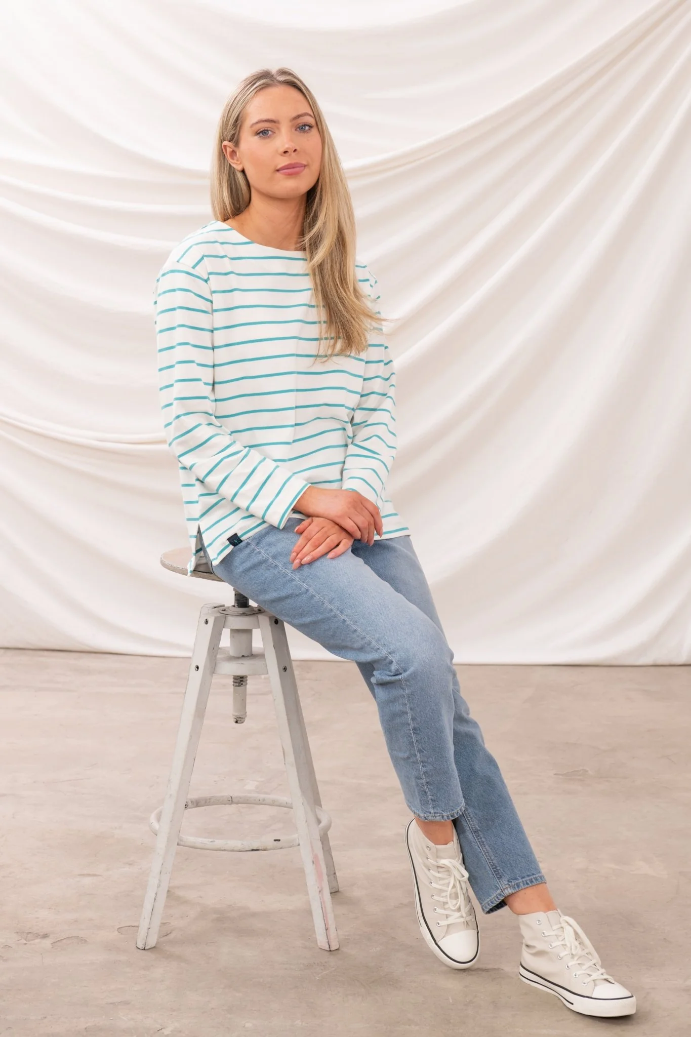 Causeway Breton Top - Soft Teal Stripe - Image 5