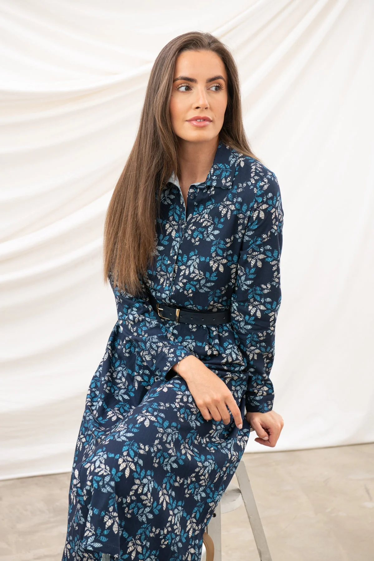 Elsie Dress - Navy Leaf - Image 6