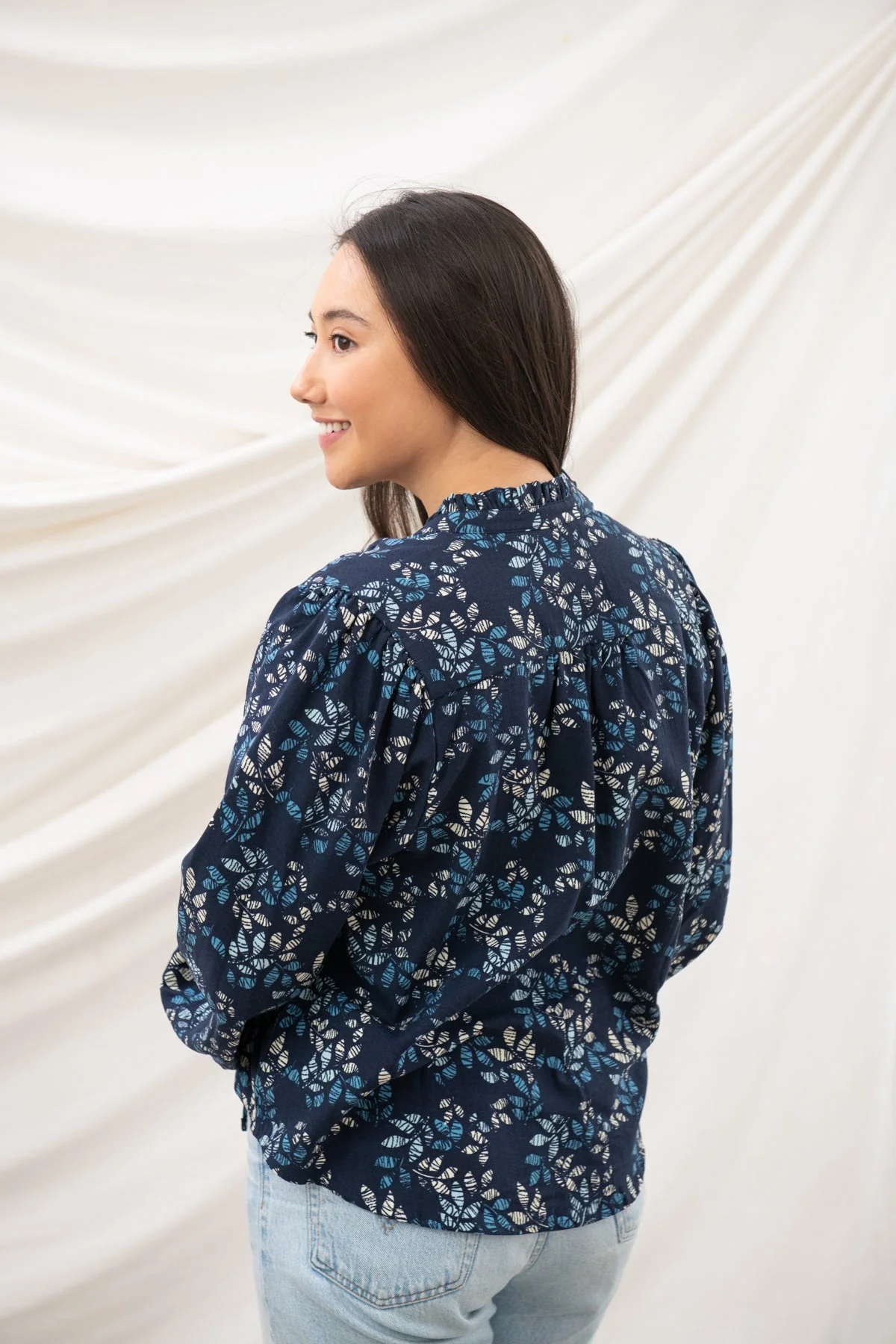 Grace Blouse - Navy Leaf - Image 3