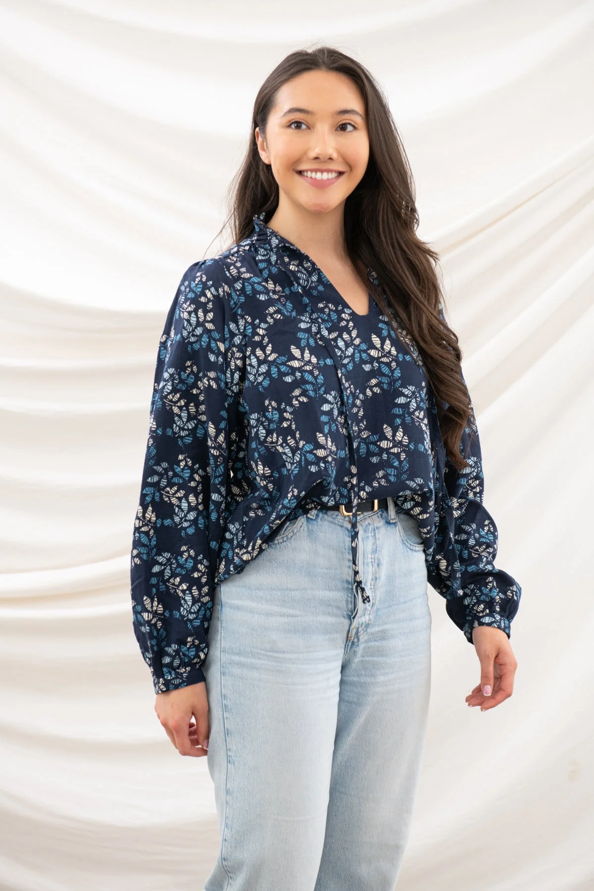 Grace Blouse - Navy Leaf - Image 4