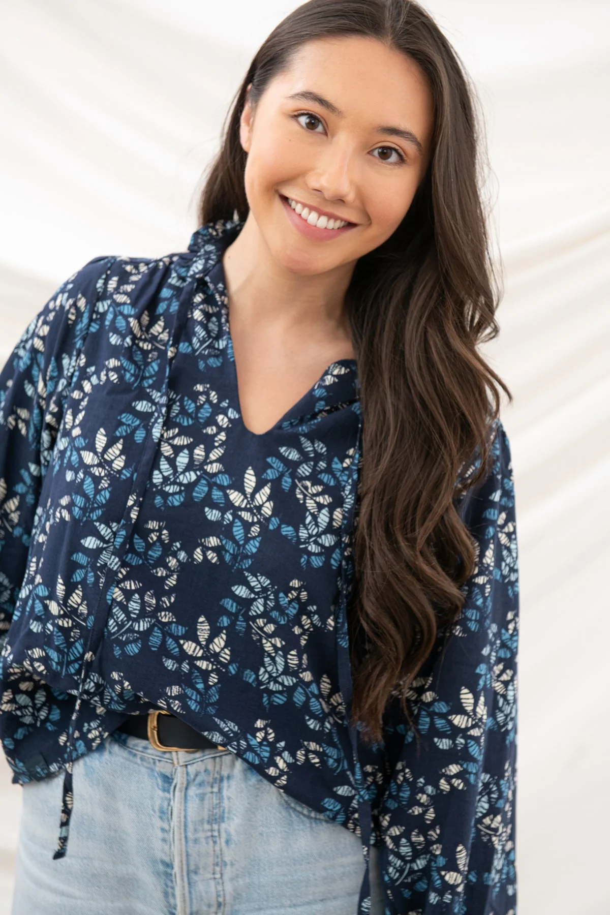 Grace Blouse - Navy Leaf - Image 5