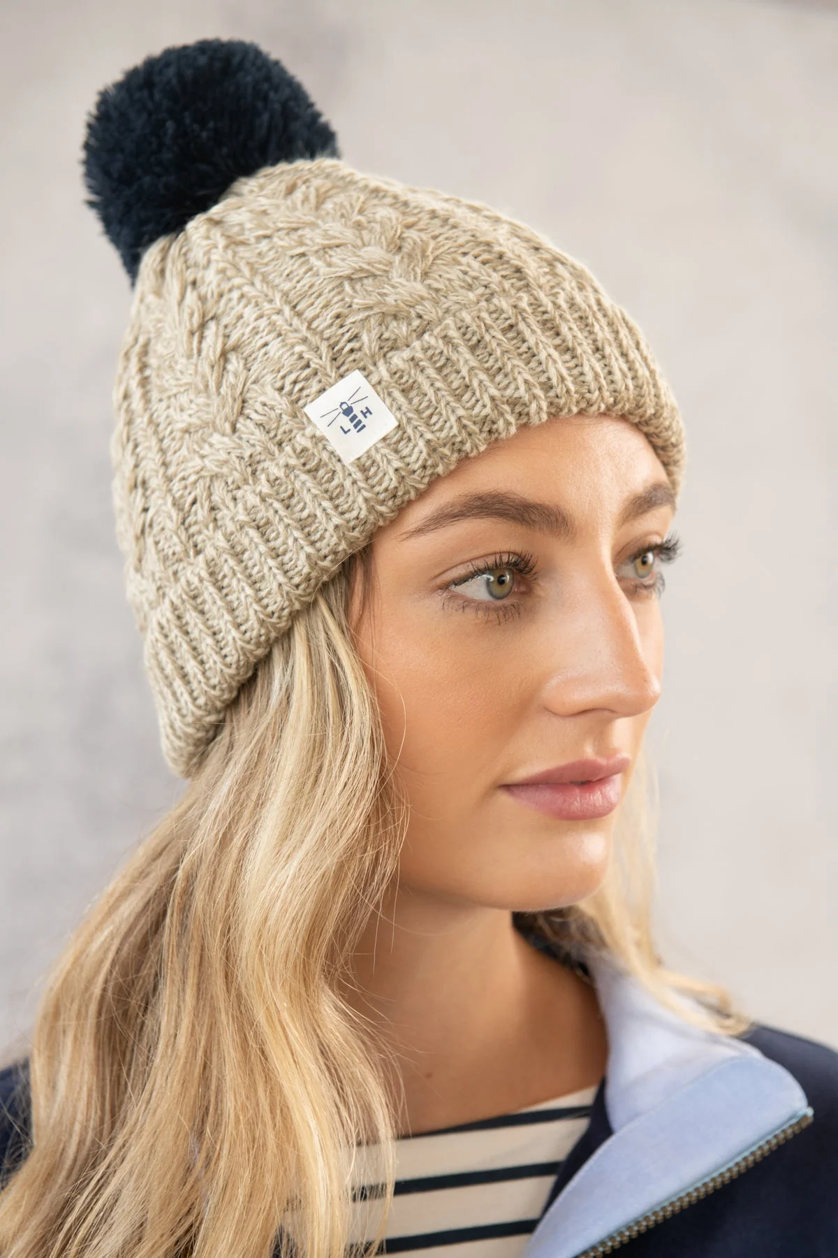 Hannah Bobble Hat - Almond Navy - Image 3