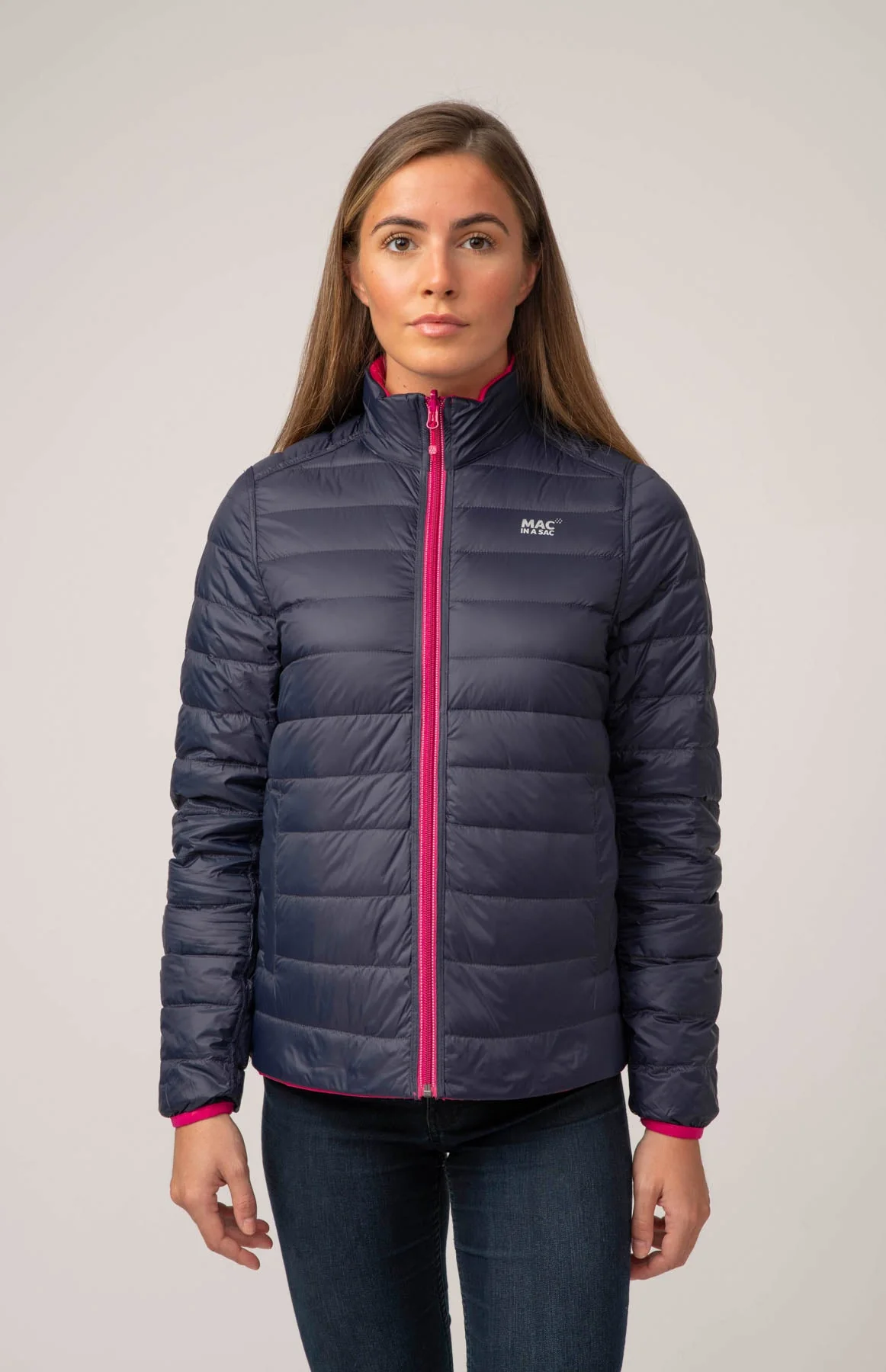Polar II Womens Down Jacket - Fuchsia Navy - Image 2
