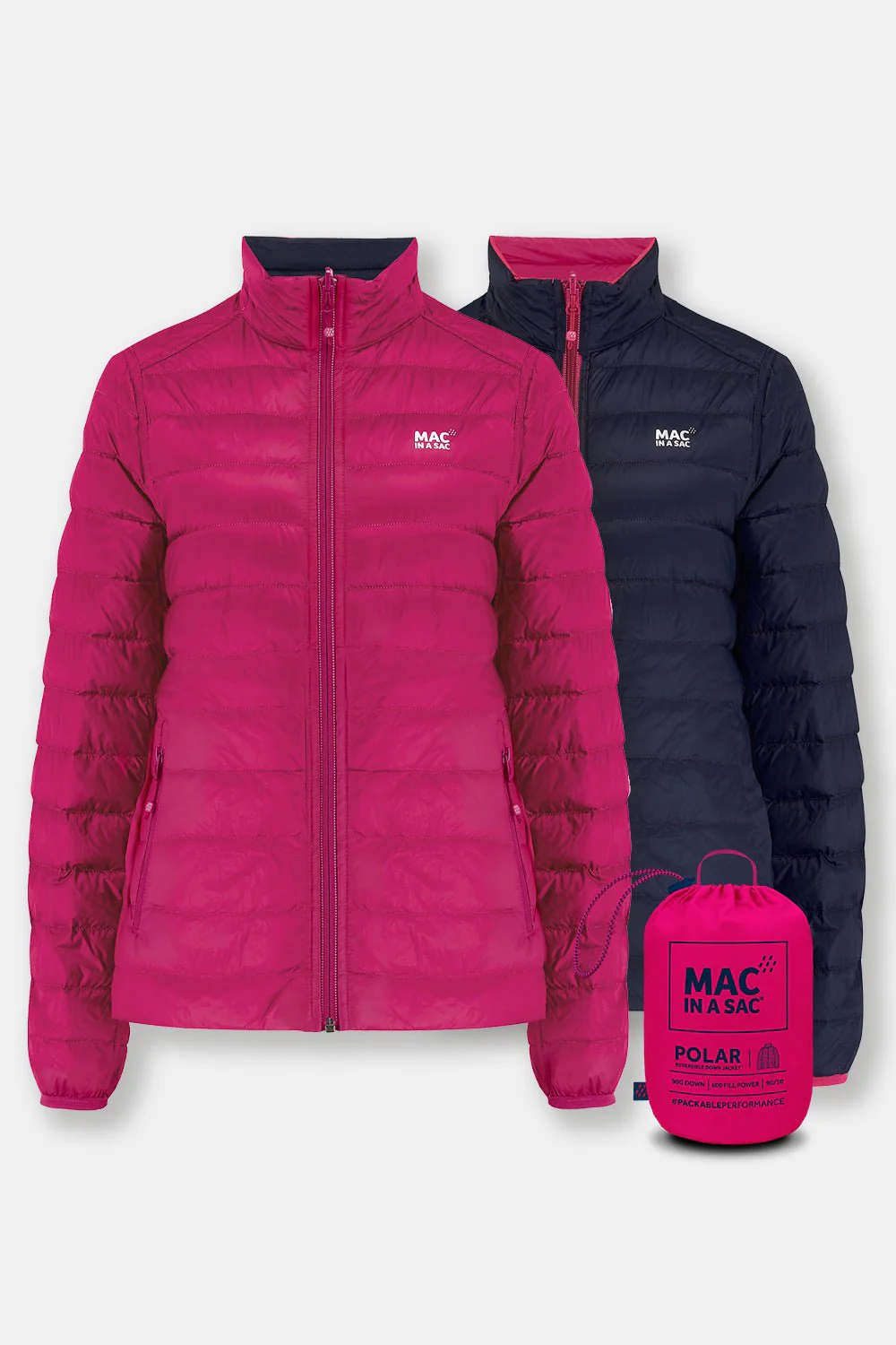 Polar II Womens Down Jacket - Fuchsia Navy - Image 3