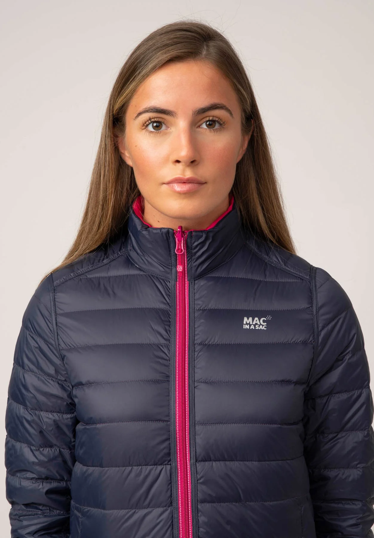 Polar II Womens Down Jacket - Fuchsia Navy - Image 4