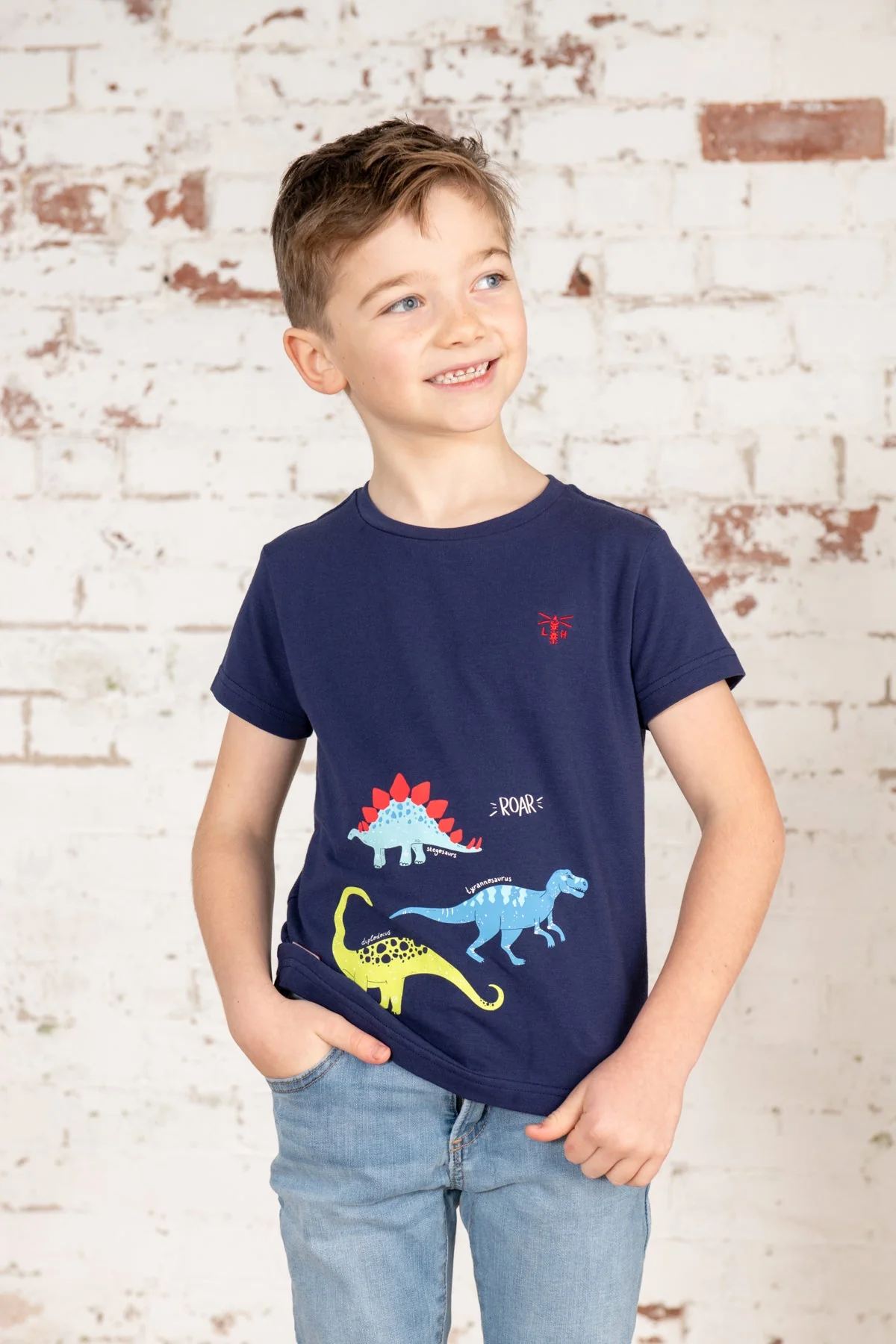 Oliver Short Sleeve Top - Navy Dino Print - Image 4