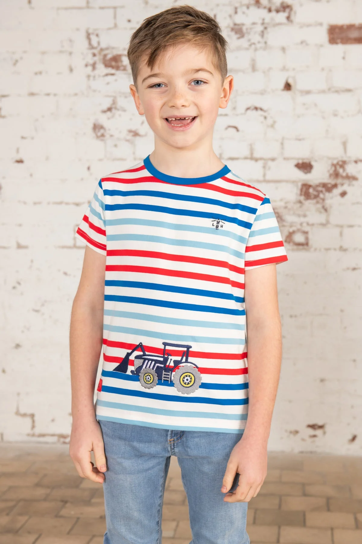 Oliver Short Sleeve Top - Red Blue Stripe Tractor - Image 3