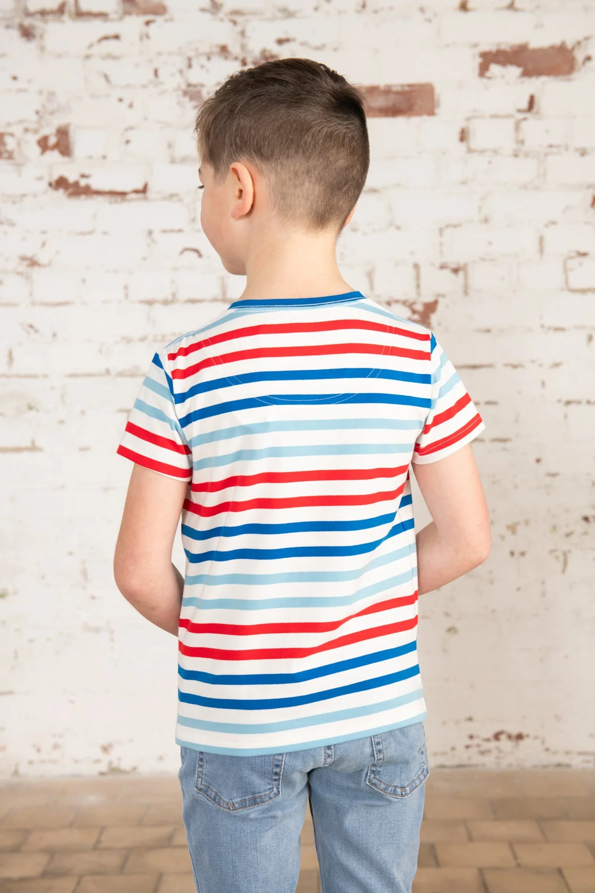 Oliver Short Sleeve Top - Red Blue Stripe Tractor - Image 5