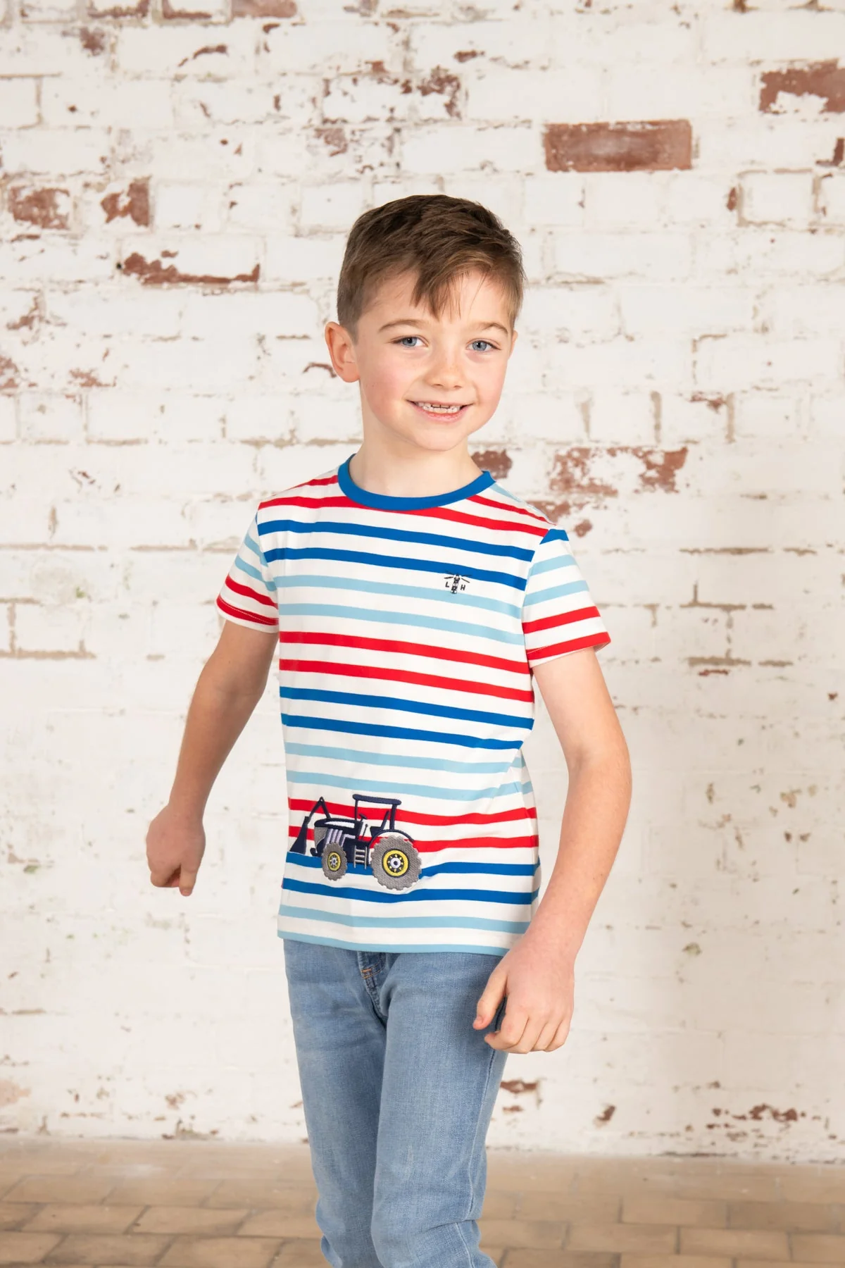 Oliver Short Sleeve Top - Red Blue Stripe Tractor - Image 6