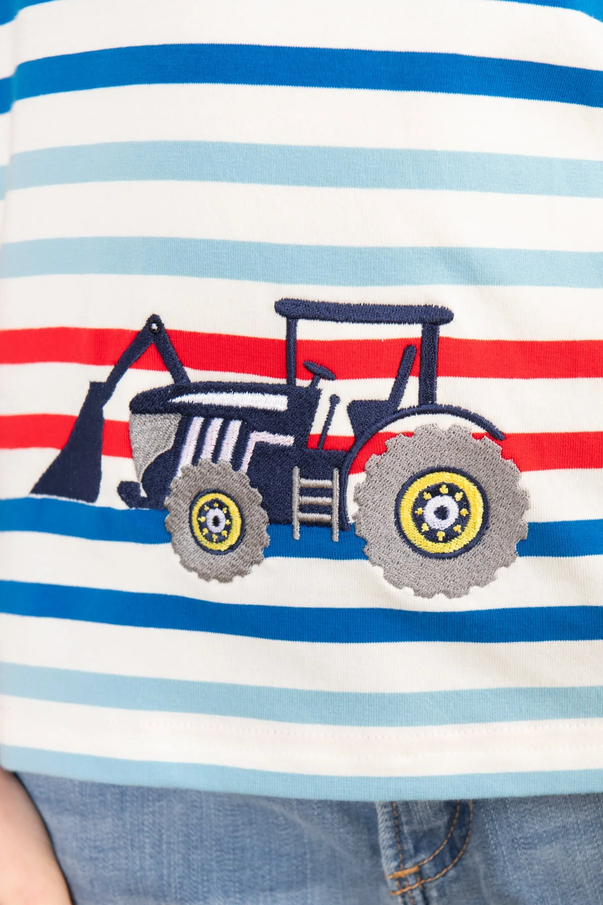 Oliver Short Sleeve Top - Red Blue Stripe Tractor - Image 8