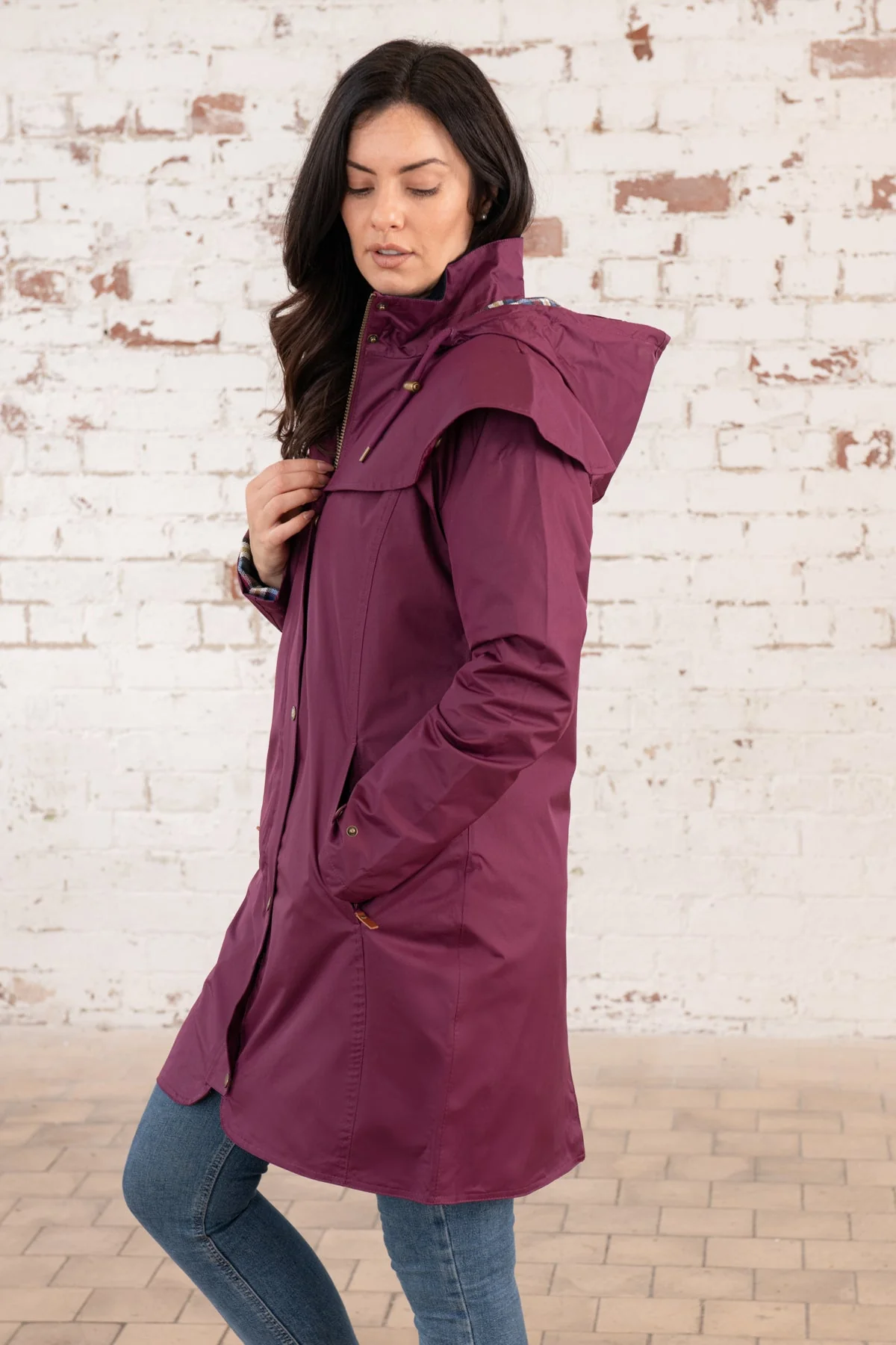 Outrider 3/4 Length Waterproof Raincoat - Plum - Image 10