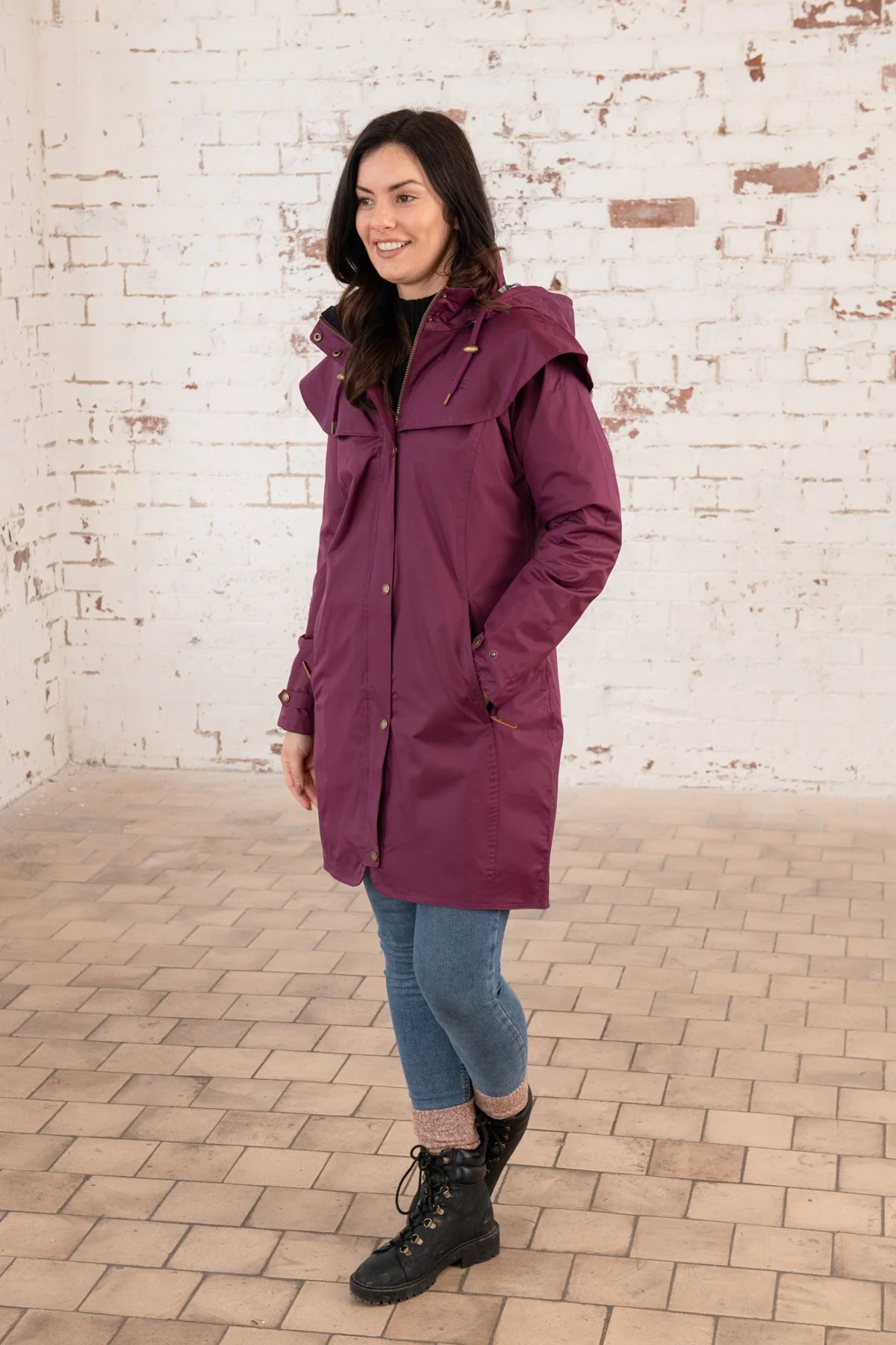 Outrider 3/4 Length Waterproof Raincoat - Plum - Image 11