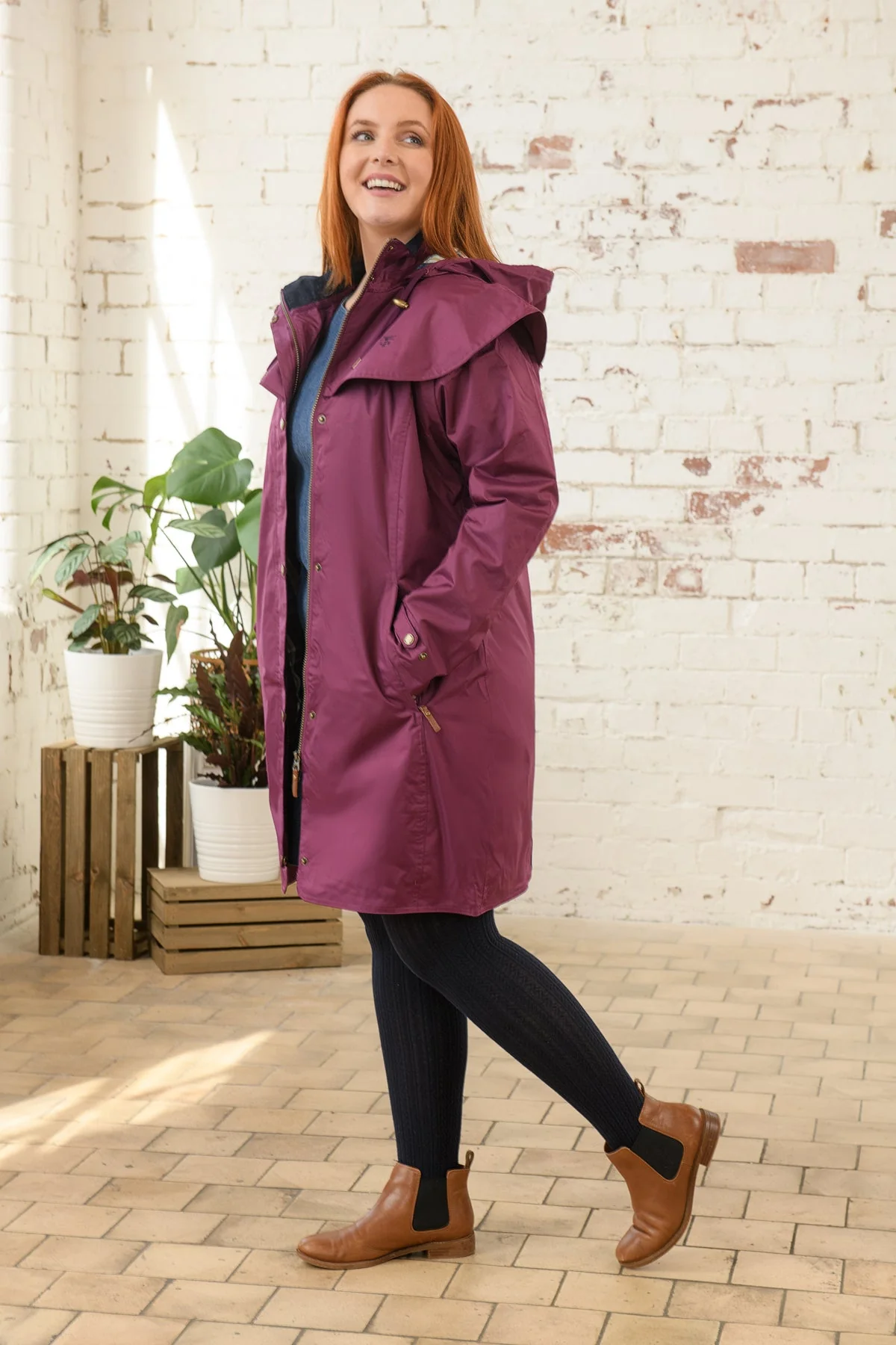 Outrider 3/4 Length Waterproof Raincoat - Plum - Image 12