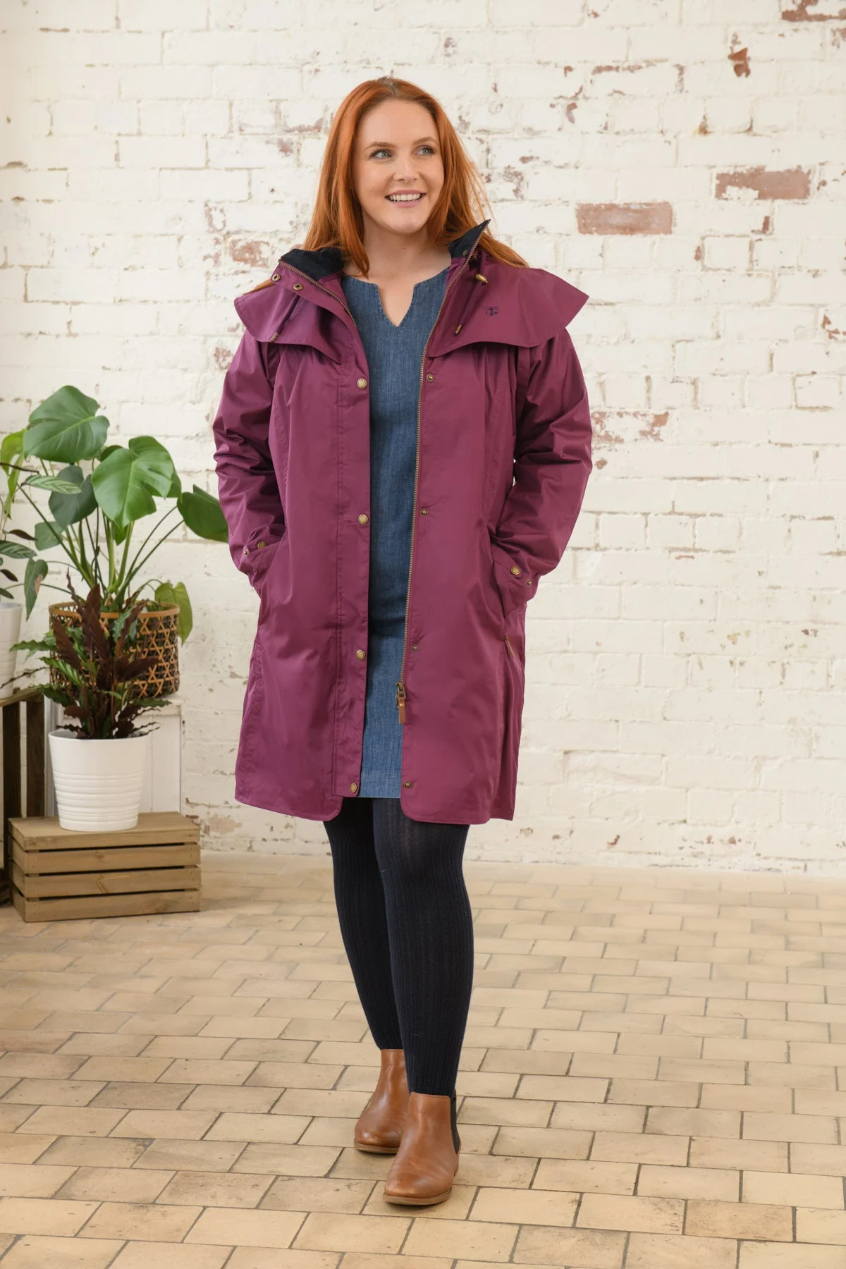 Outrider 3/4 Length Waterproof Raincoat - Plum - Image 13