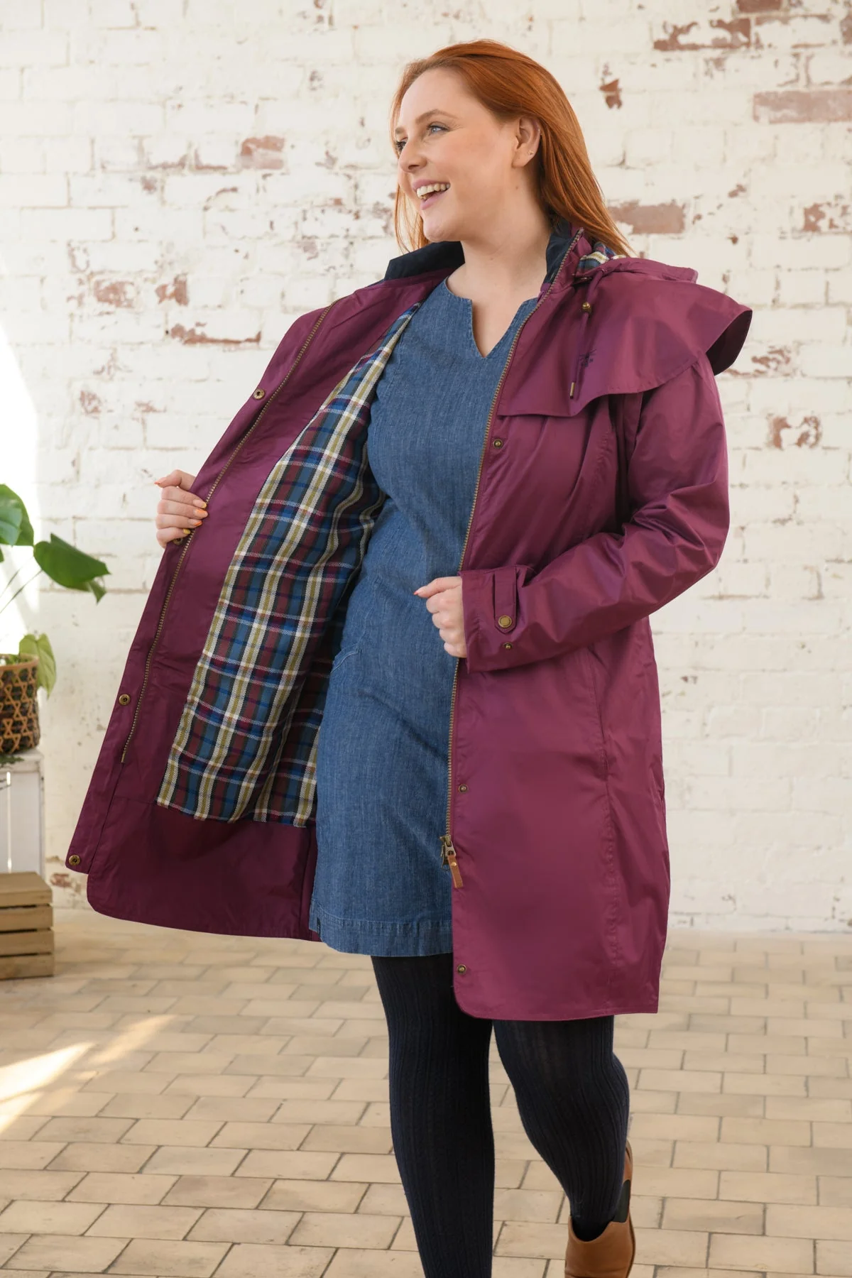 Outrider 3/4 Length Waterproof Raincoat - Plum - Image 19