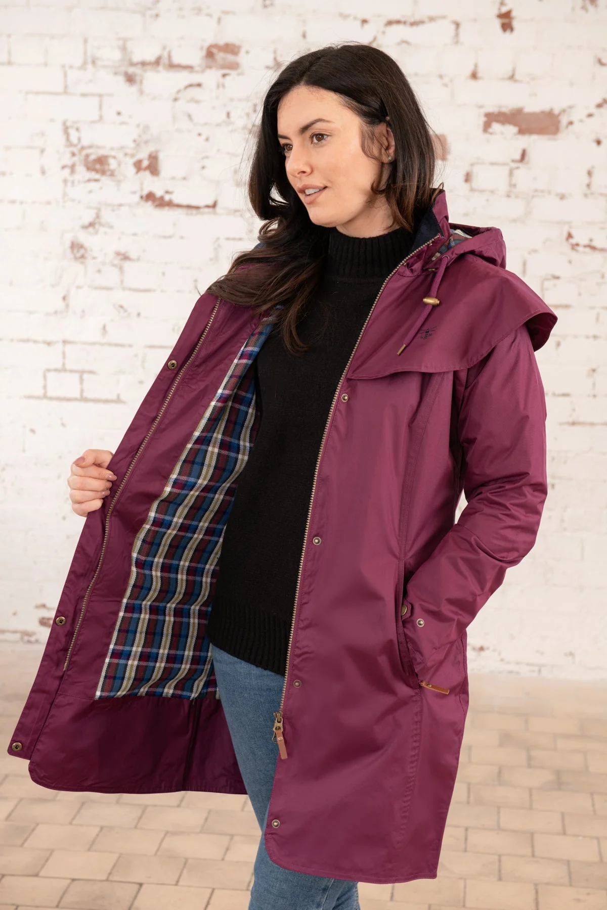 Outrider 3/4 Length Waterproof Raincoat - Plum - Image 3