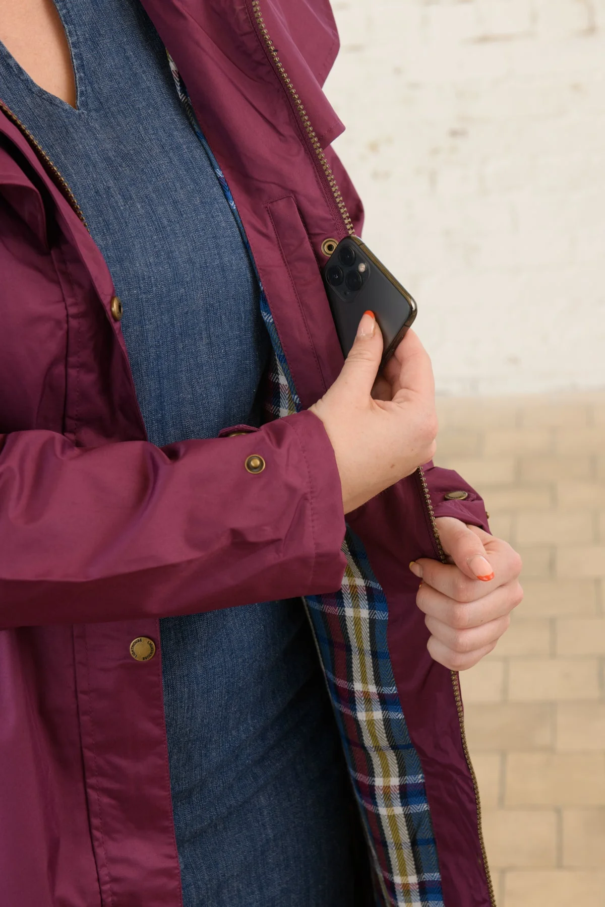 Outrider 3/4 Length Waterproof Raincoat - Plum - Image 8
