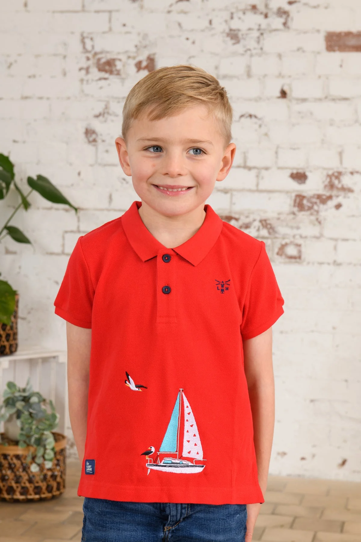 Pier Short Sleeve Polo Shirt - Pillarbox and Boat - Image 3