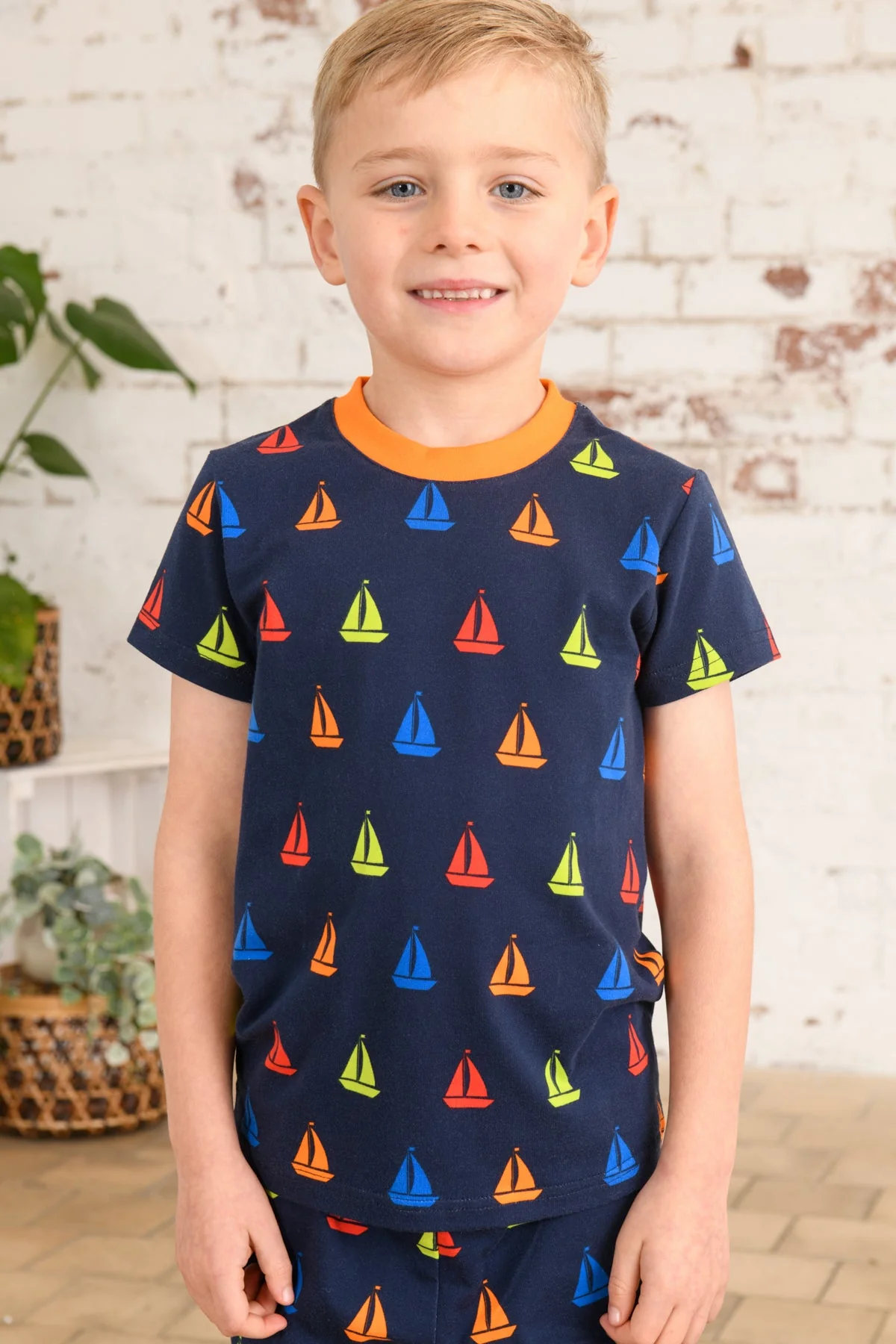 Short Sleeved Pyjamas - Navy Boat Print - Image 3