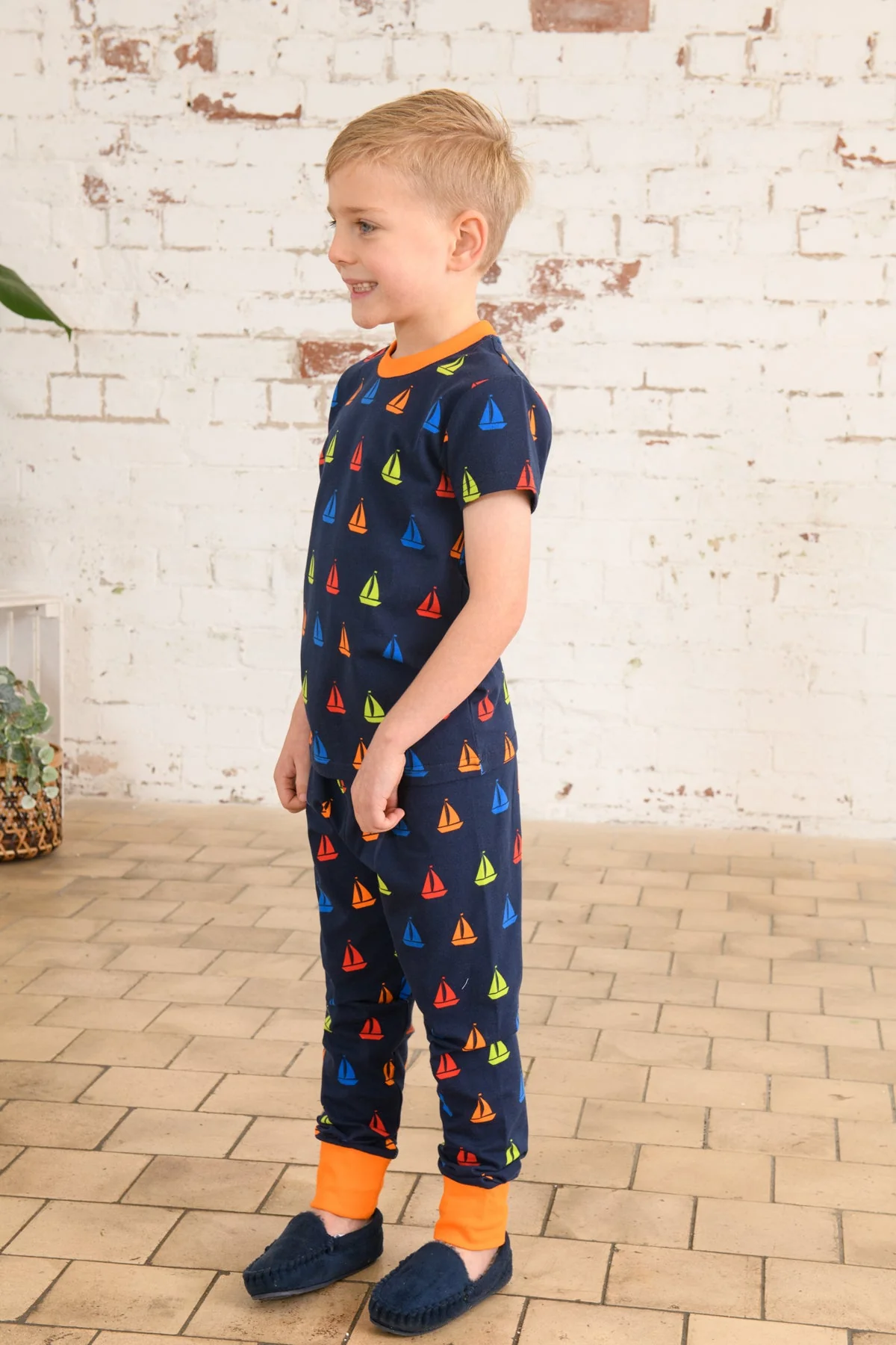 Short Sleeved Pyjamas - Navy Boat Print - Image 4