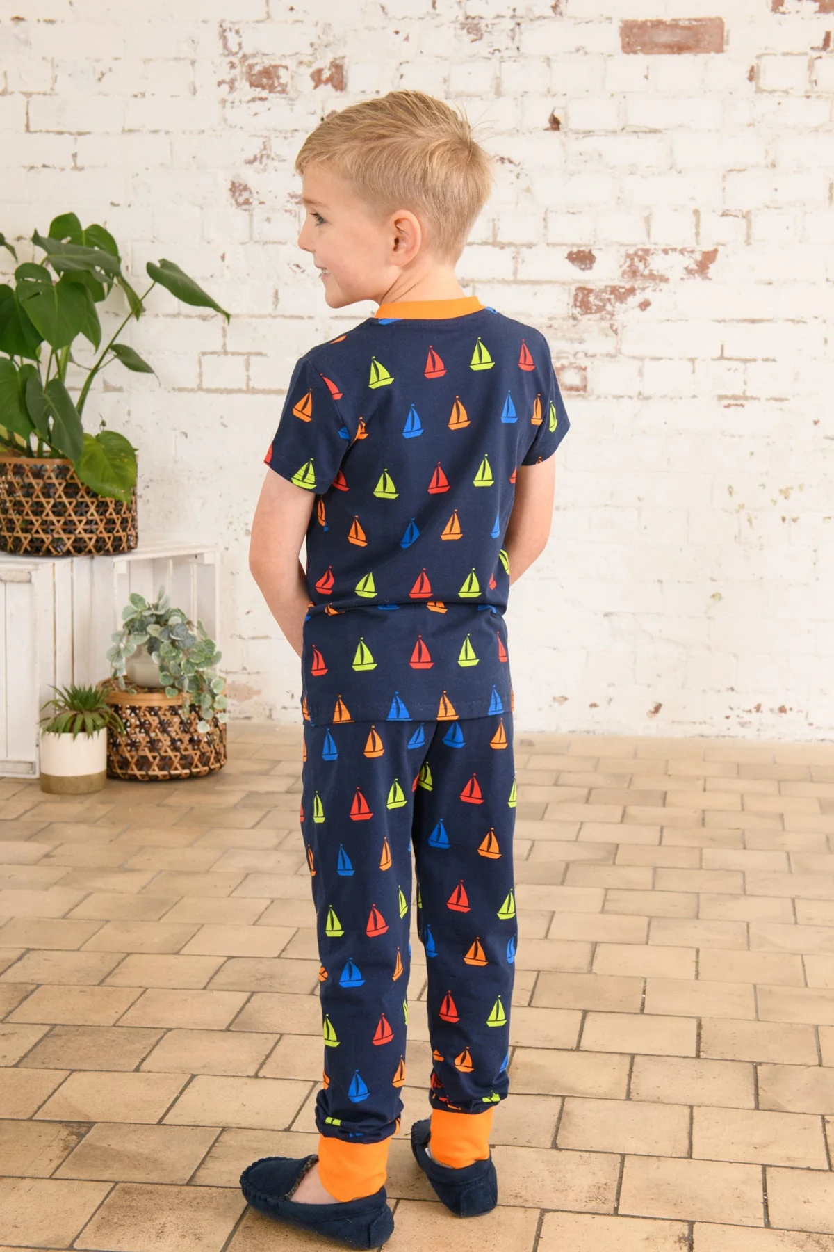Short Sleeved Pyjamas - Navy Boat Print - Image 5