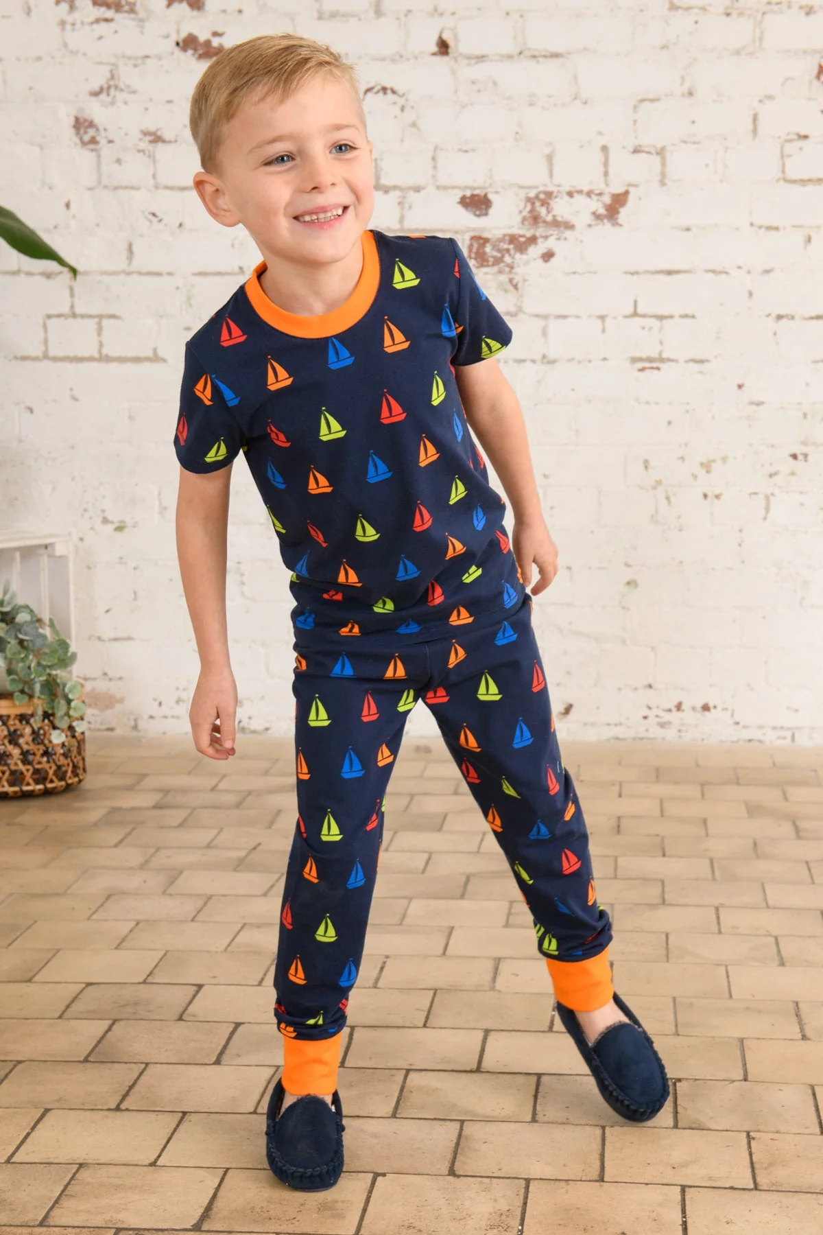 Short Sleeved Pyjamas - Navy Boat Print - Image 6