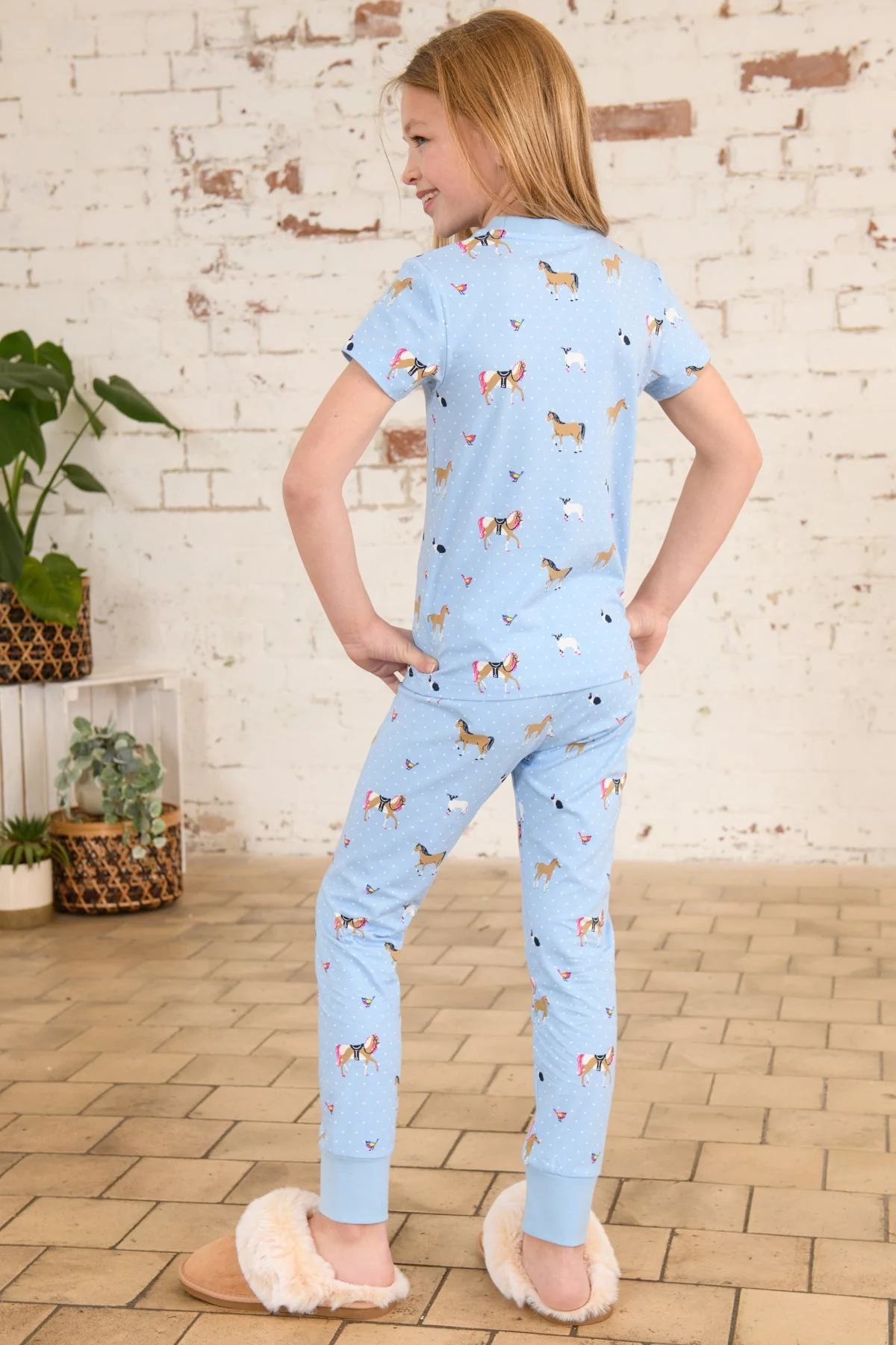 Short Sleeved Pyjamas - Blue Animal Print - Image 5