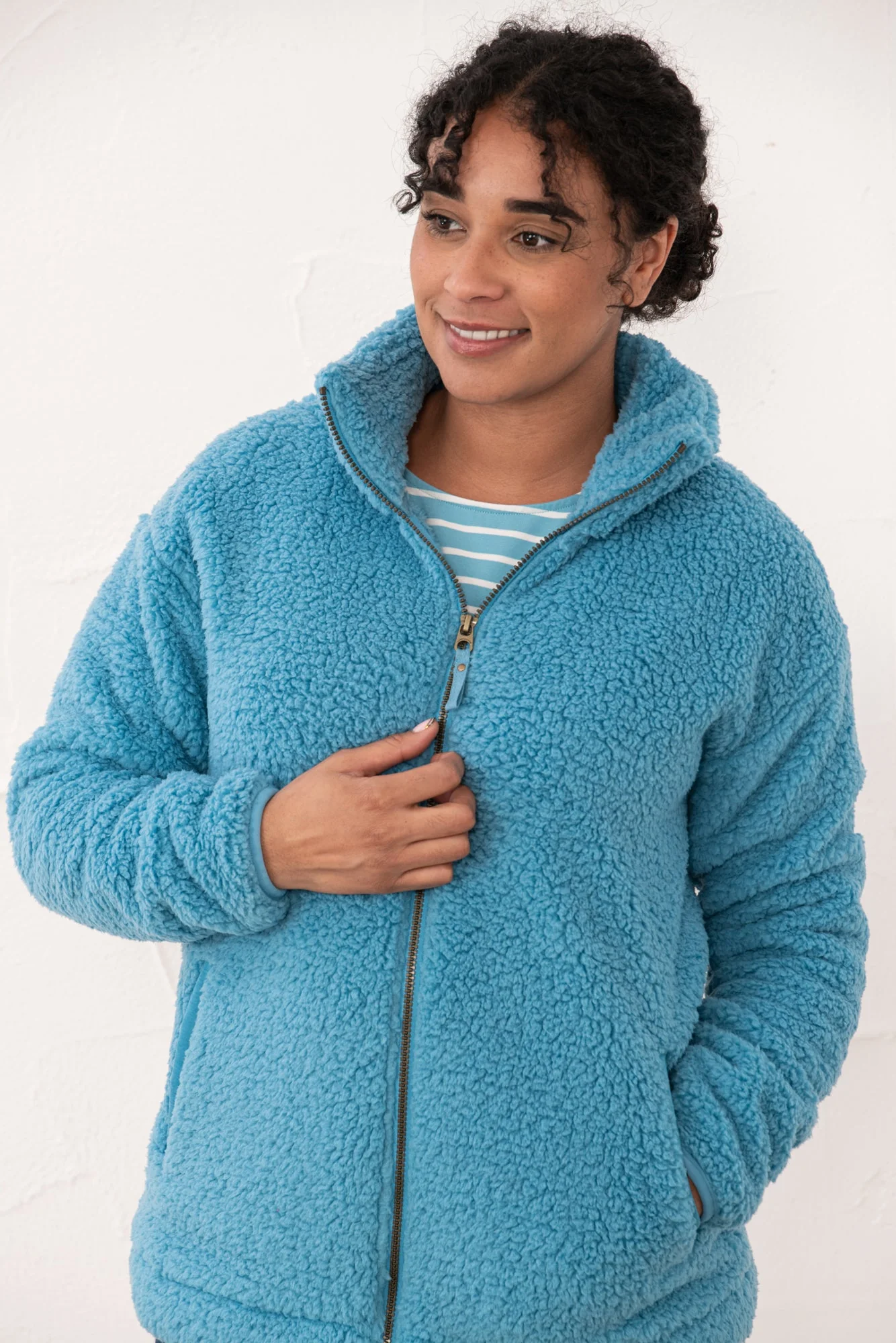 Seashell Full Zip Sherpa Fleece - Blue - Image 3