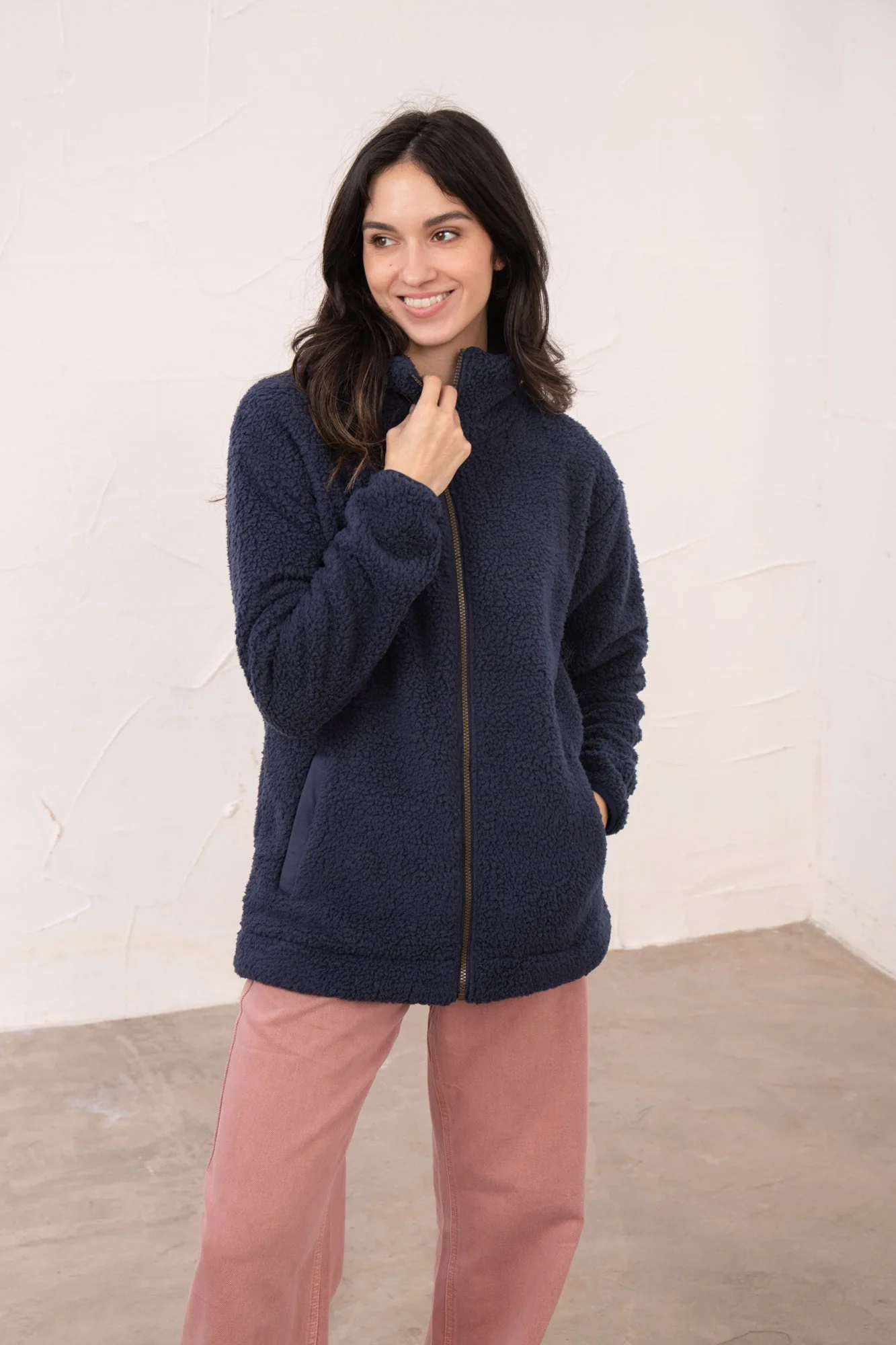 Seashell Full Zip Sherpa Fleece - Navy