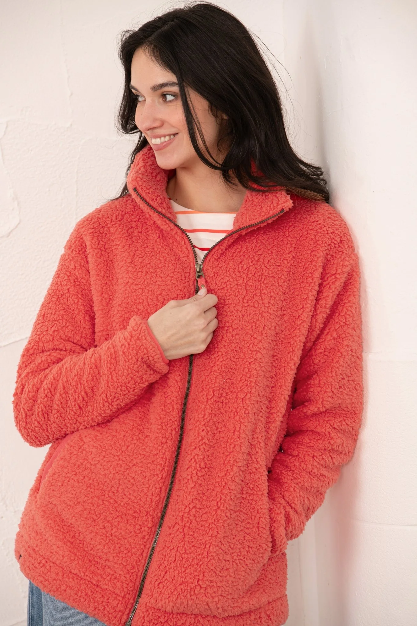 Seashell Full Zip Sherpa Fleece - Poppy - Image 3