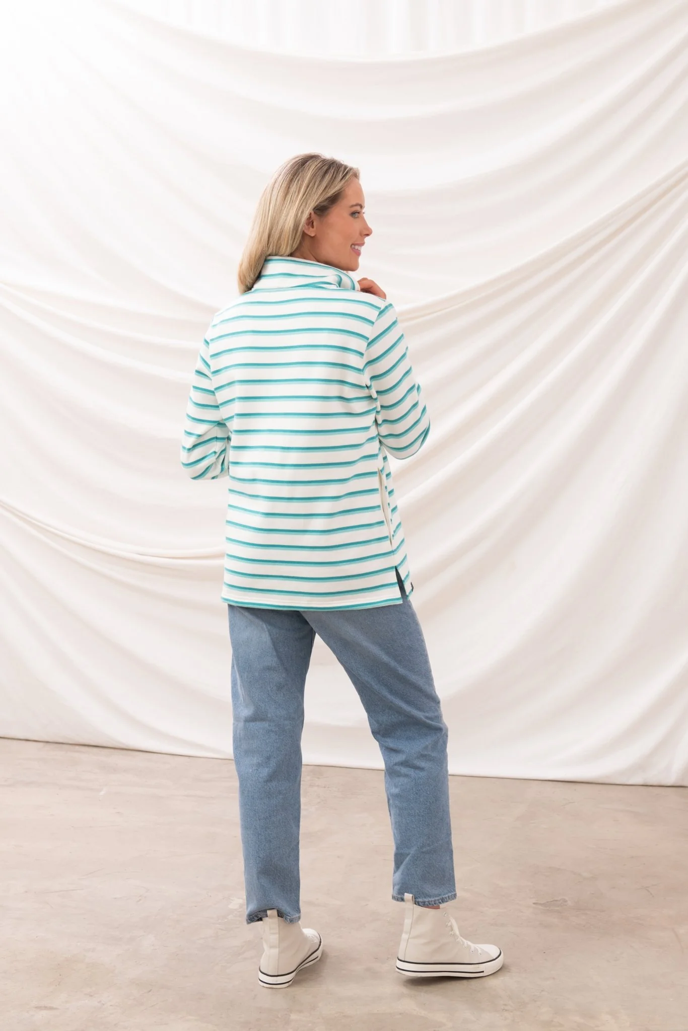 Shore Sweatshirt - Soft Teal Stripe - Image 3
