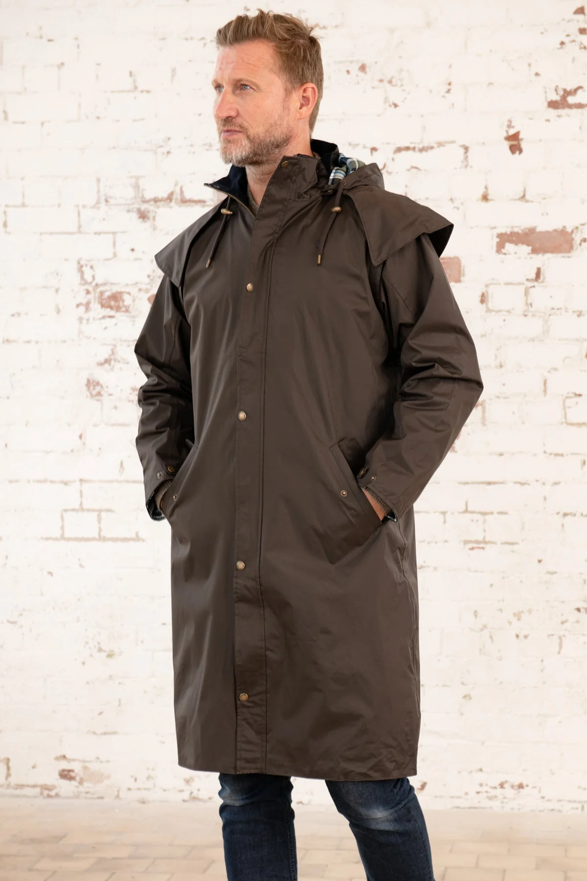 Stockman Full Length Rain Coat - Chocolate - Image 7